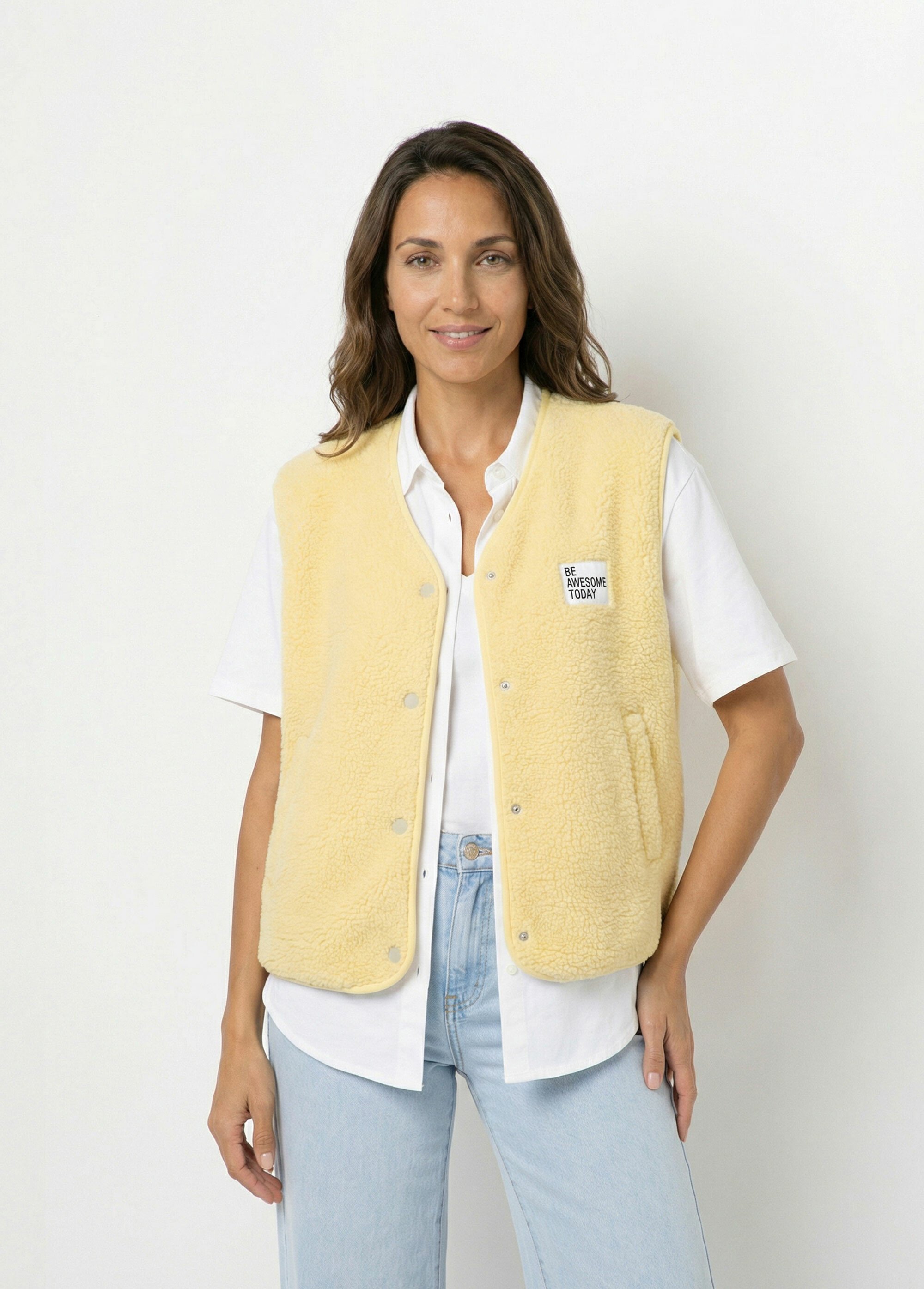 Gilet sherpa sans manches, patch Awesome Femme Jaune PNL-SK32070 FA1