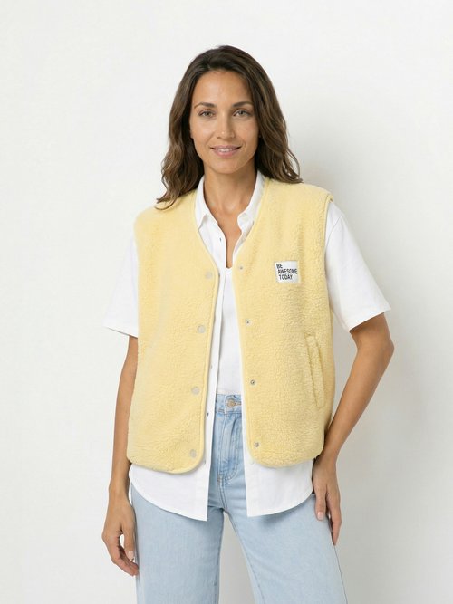 Gilet sherpa sans manches, patch Awesome Femme Jaune PNL-SK32070 FA1