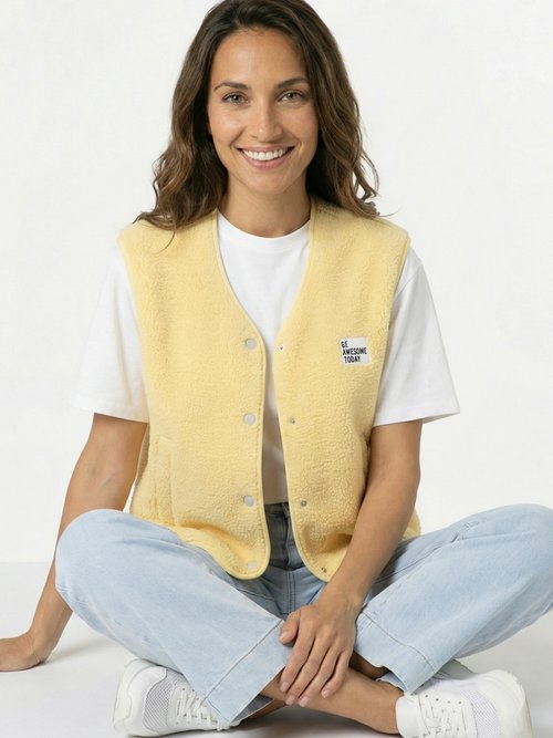 Gilet sherpa sans manches, patch Awesome Femme Jaune PNL-SK32070 MV1