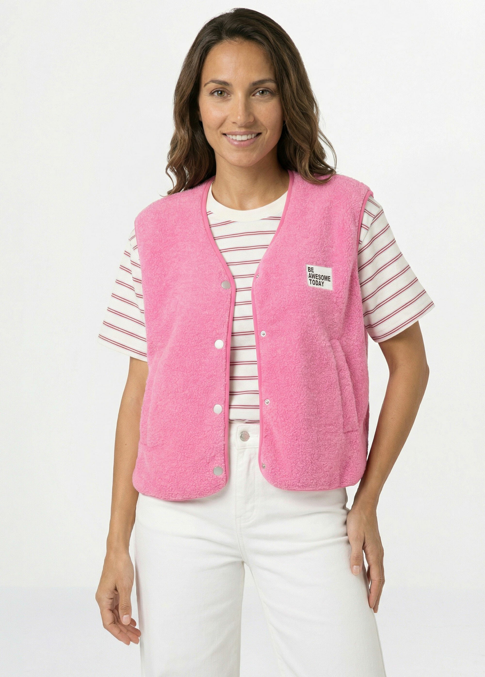 Gilet sherpa sans manches, patch Awesome Femme Rose PNL-SK32070 FA1