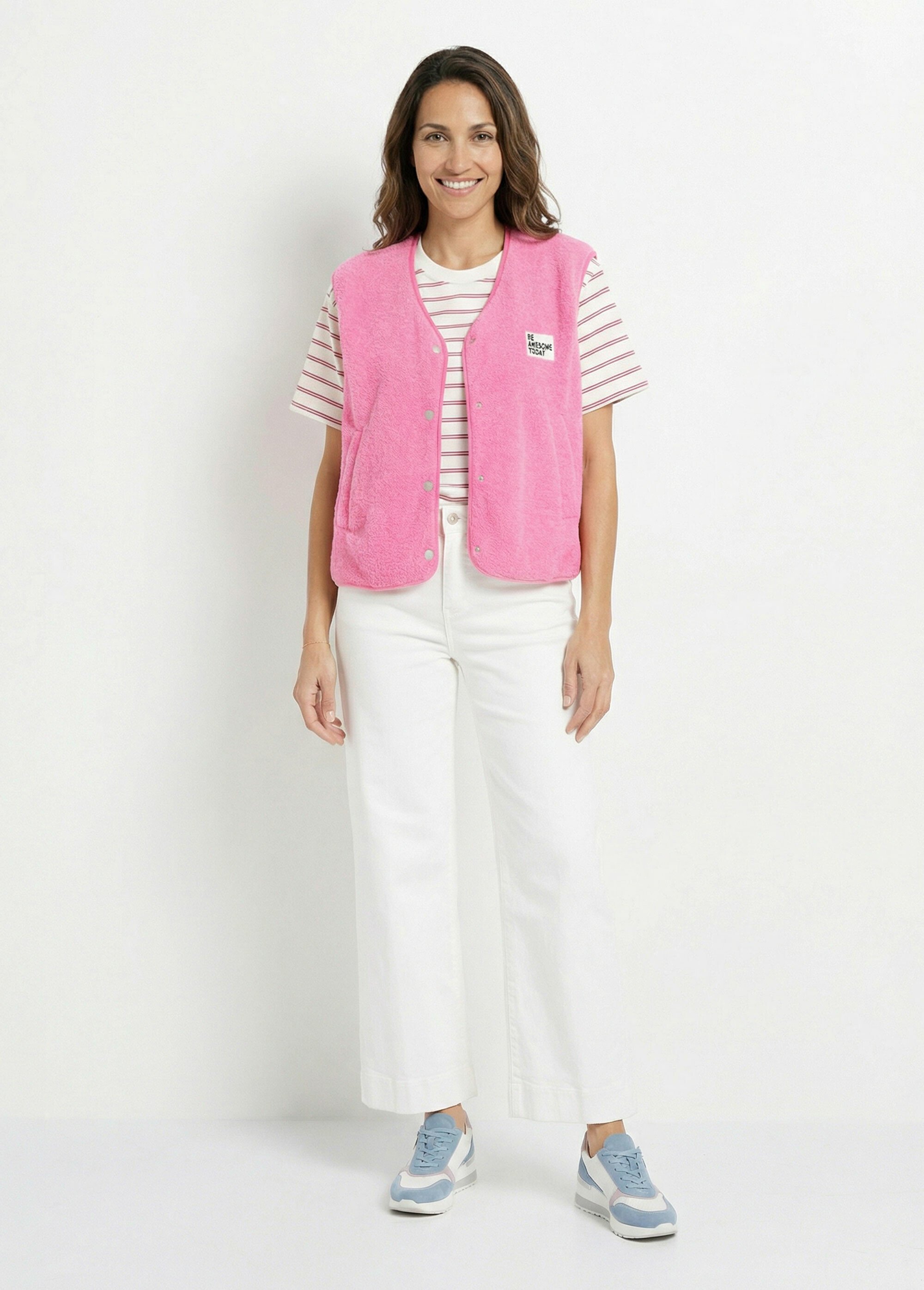 Gilet sherpa sans manches, patch Awesome Femme Rose PNL-SK32070 SF1