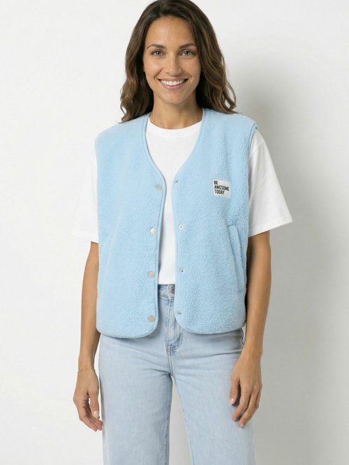 Gilet sherpa sans manches, patch Awesome Femme Bleu PNL-SK32070 FA1