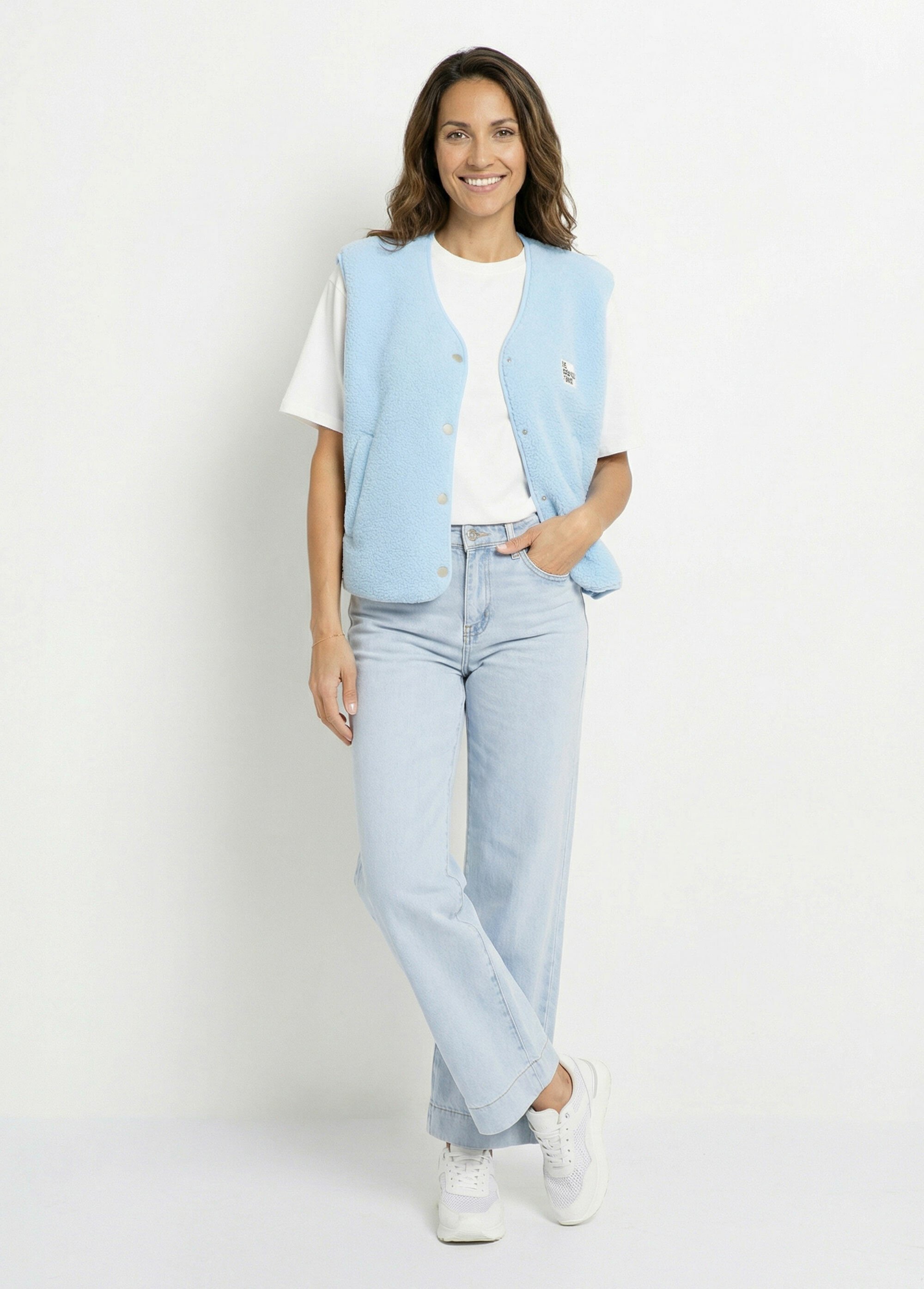 Gilet sherpa sans manches, patch Awesome Femme Bleu PNL-SK32070 SF1