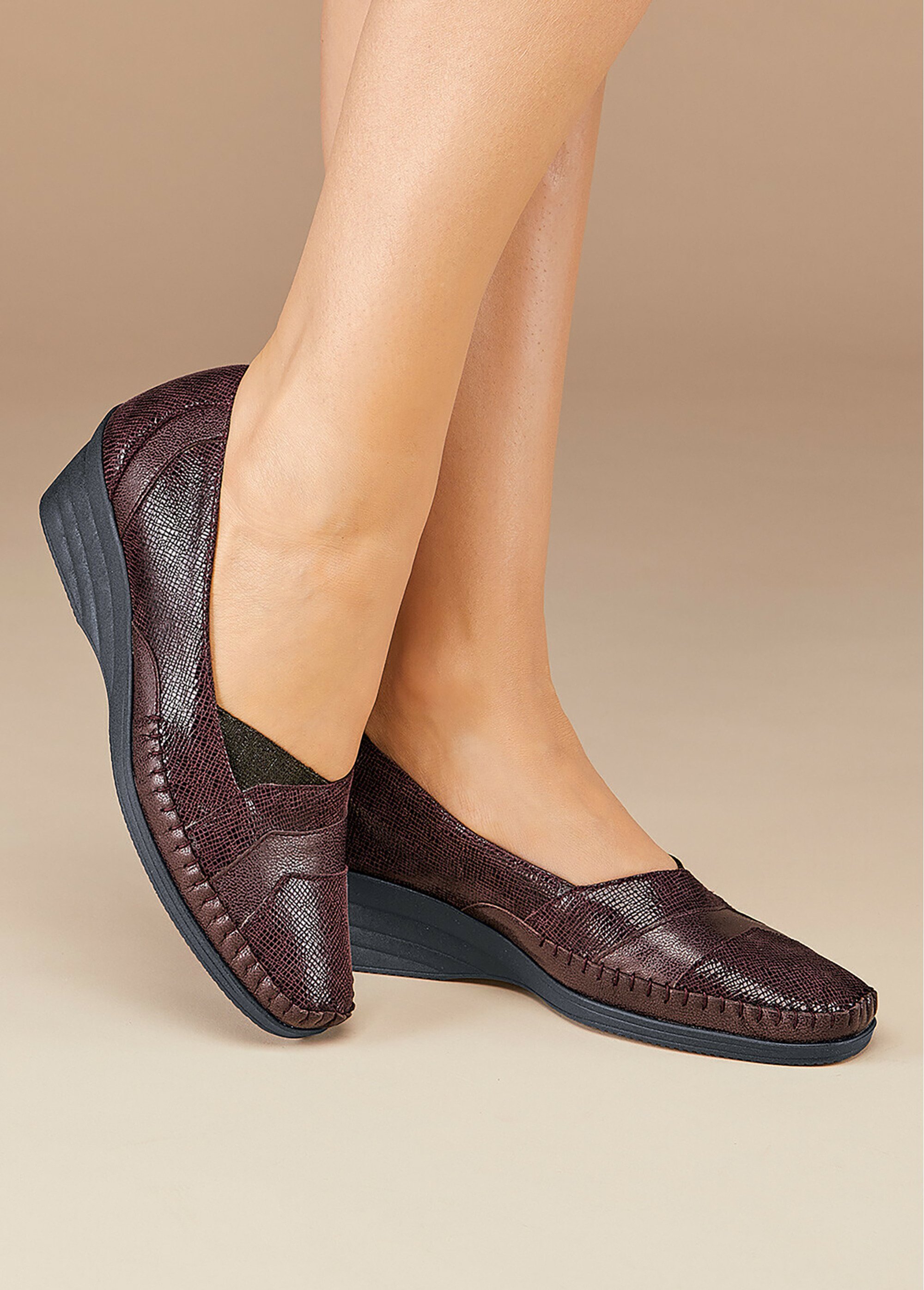 Mocassins cuir largeur confort bi-matière Femme Rouge OULE SF1