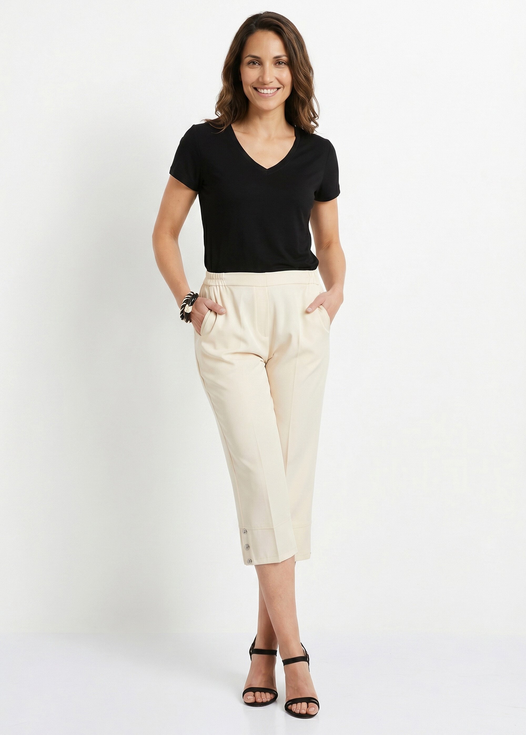 Pantacourt droit taille semi-élastiquée Femme Beige NUPTIAL MV1