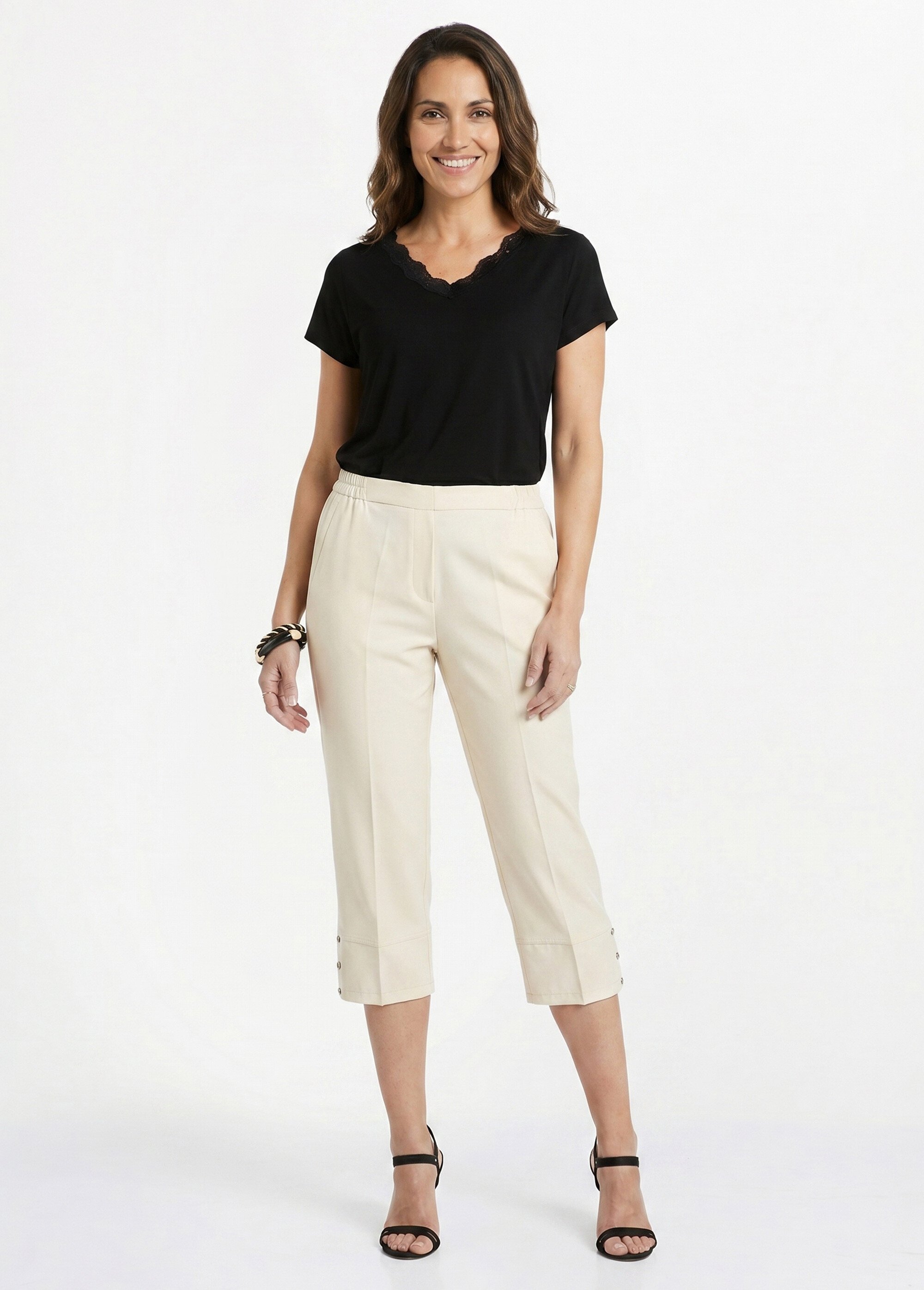 Pantacourt droit taille semi-élastiquée Femme Beige NUPTIAL SI1