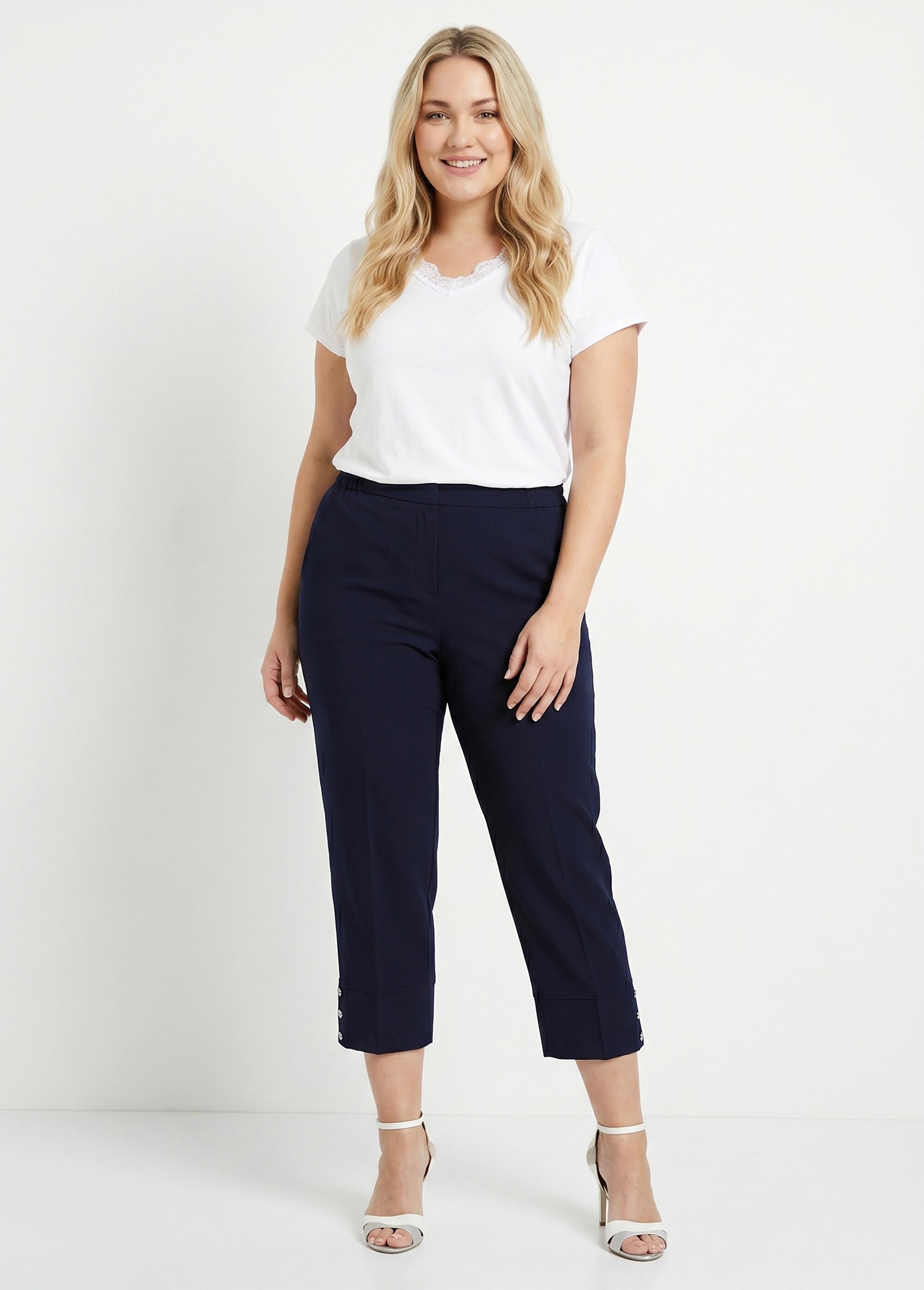 Pantacourt droit taille semi-élastiquée Femme Grande Taille Bleu NUPTIAL SI1