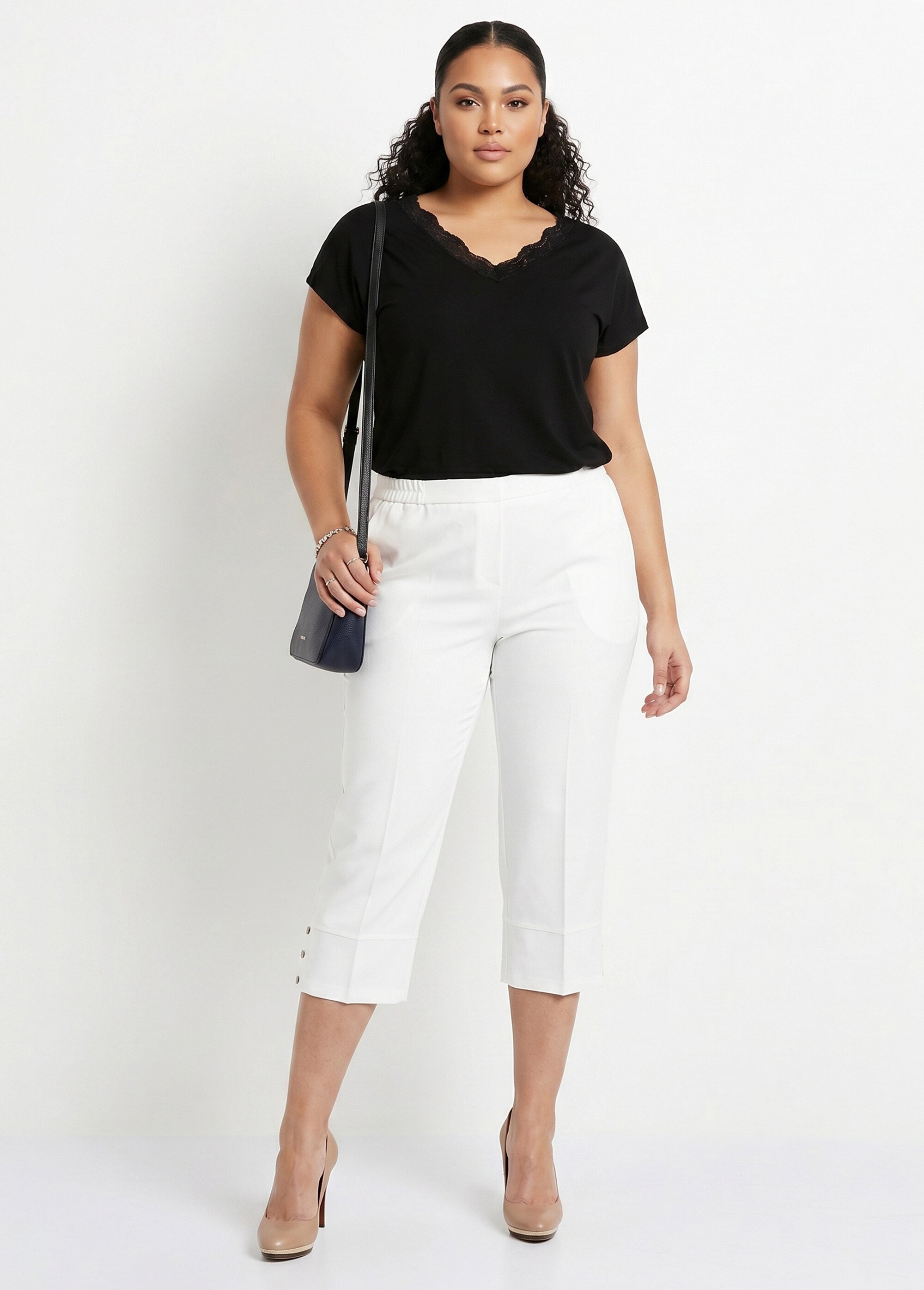 Pantacourt droit taille semi-élastiquée Femme Grande Taille Blanc NUPTIAL SI1