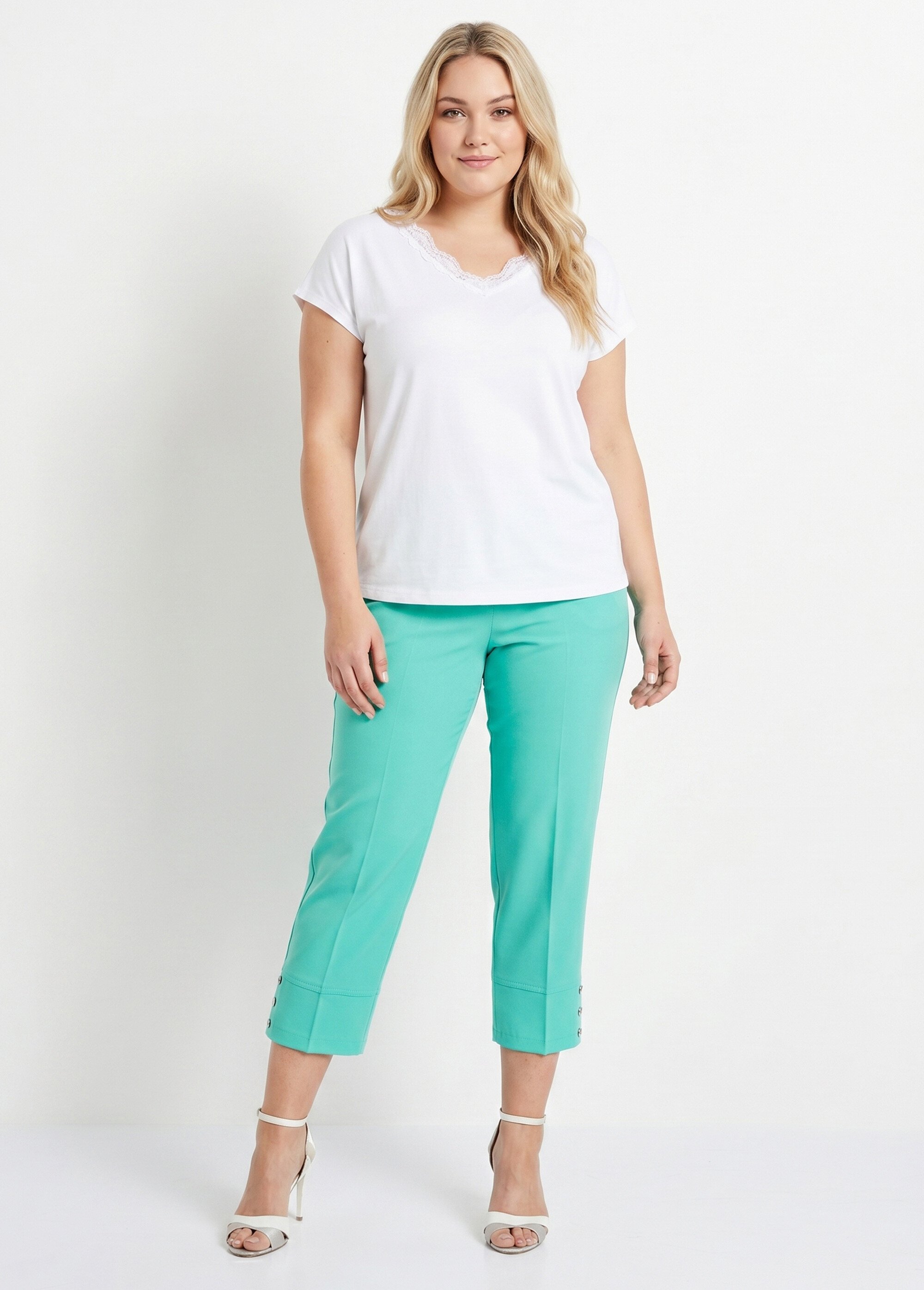 Pantacourt droit taille semi-élastiquée Femme Grande Taille Vert NUPTIAL SI1