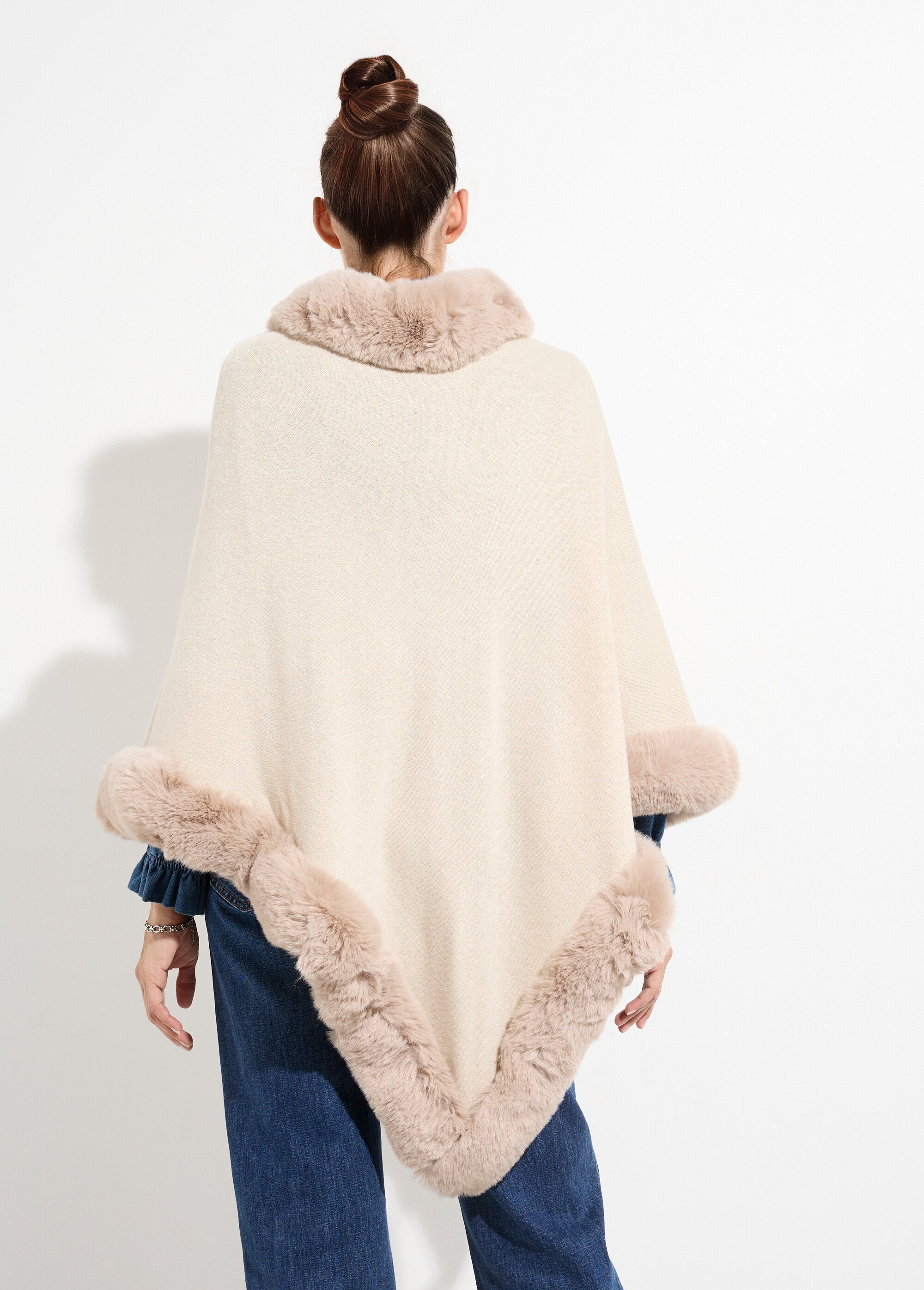 Pull cape, bord fourrure ton sur ton Femme Beige TD-TRIPCH911 DO1