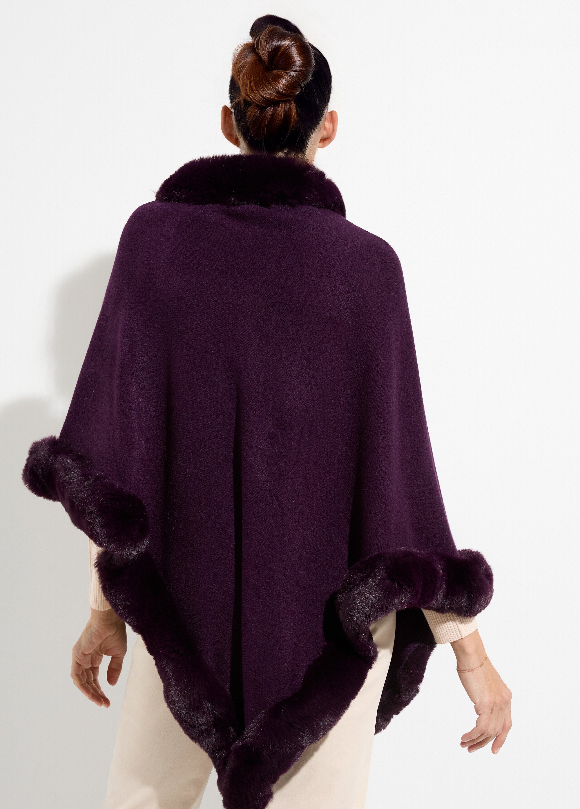 Pull cape, bord fourrure ton sur ton Femme Violet TD-TRIPCH911 DO1