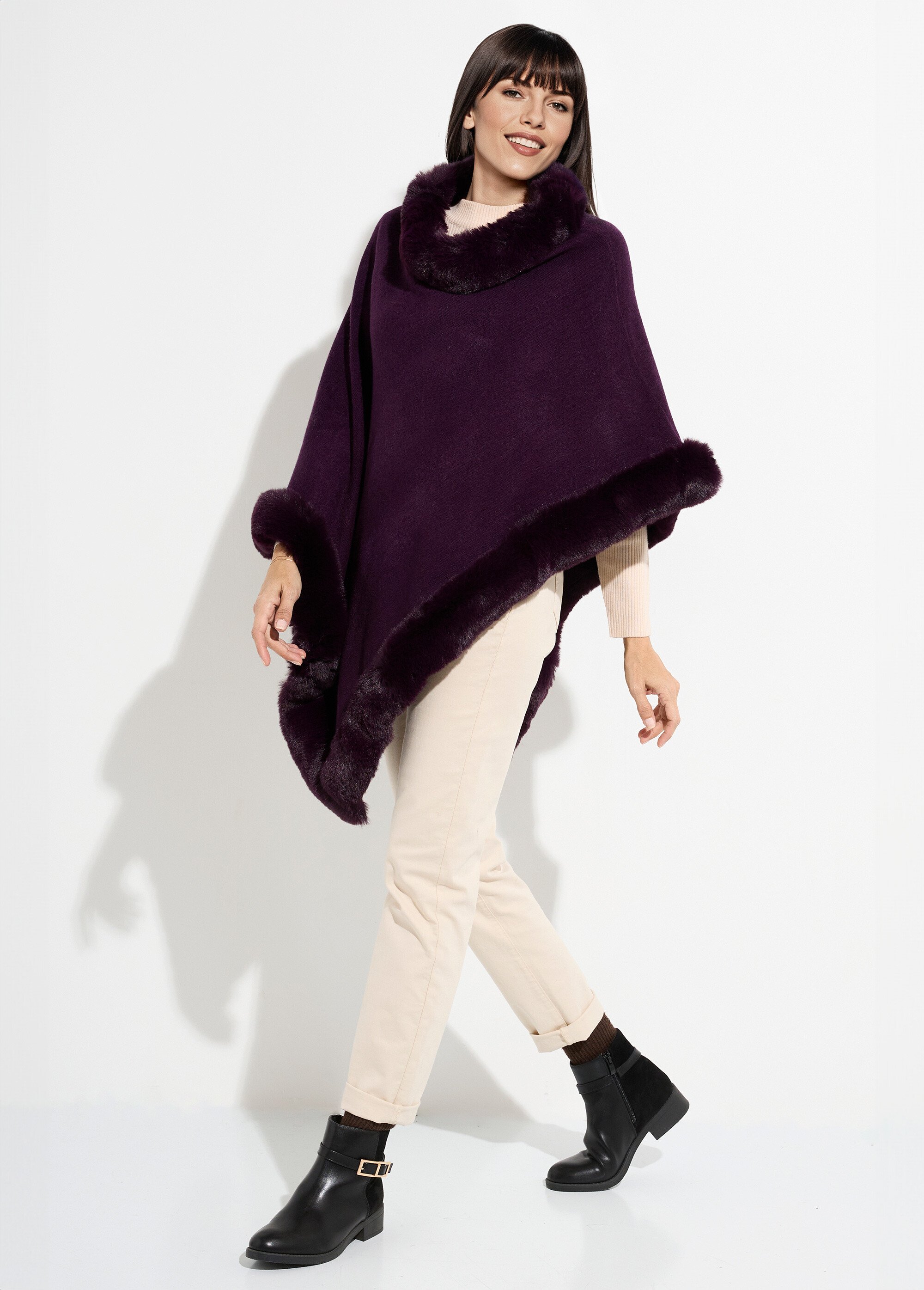 Pull cape, bord fourrure ton sur ton Femme Violet TD-TRIPCH911 SI1