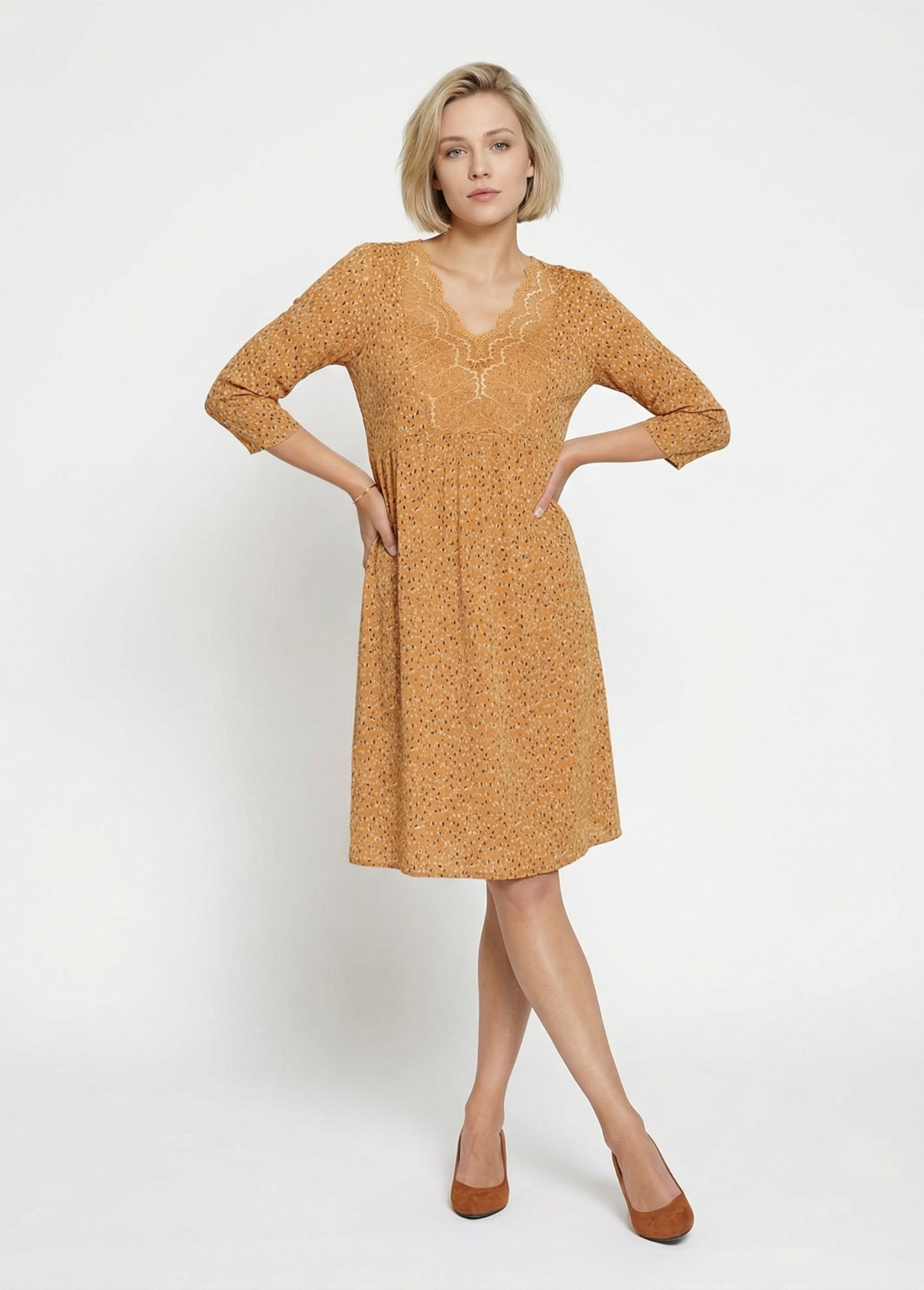 Robe imprimée empiècement dentelle Femme Jaune HARDAWAY FA1