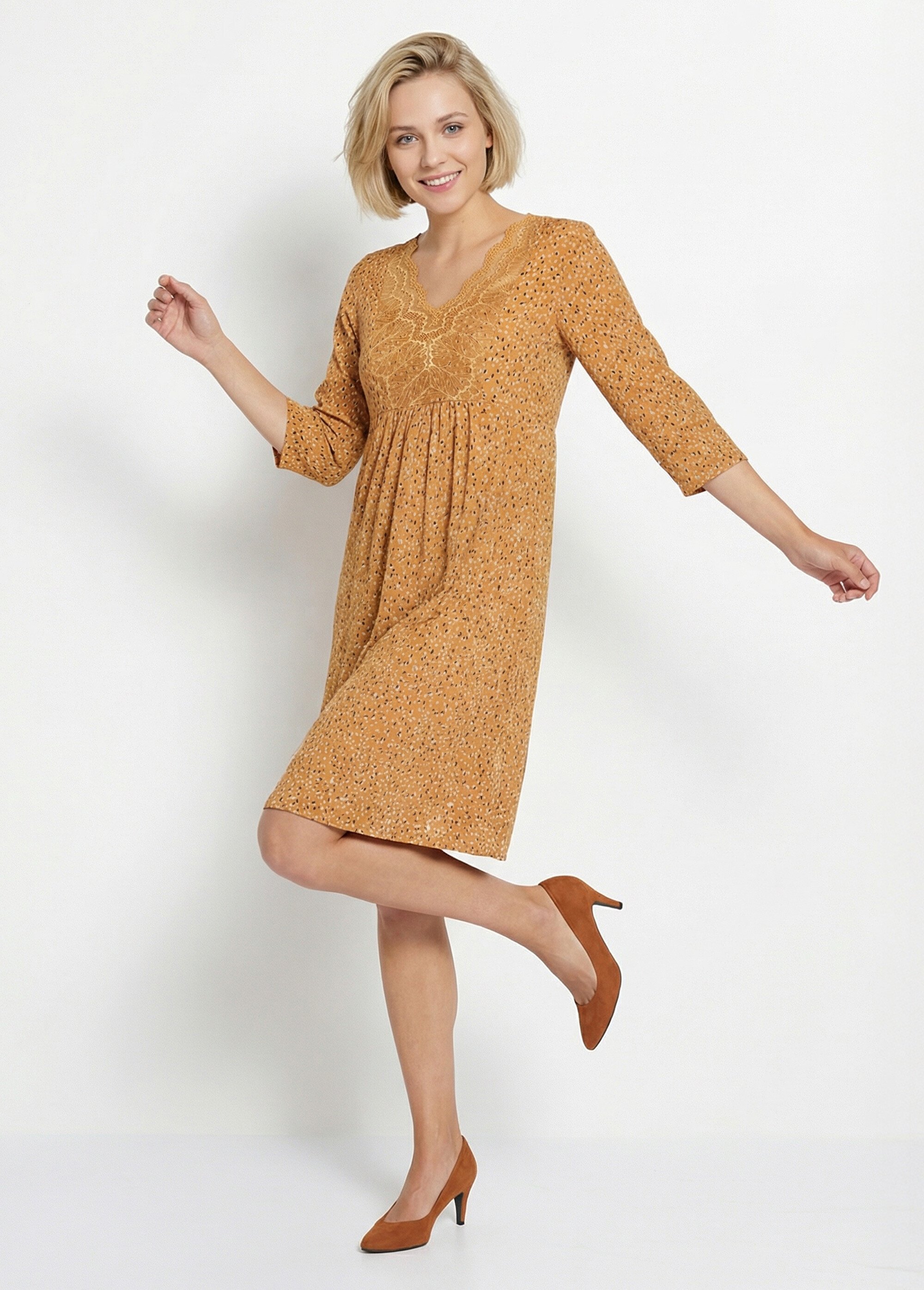Robe imprimée empiècement dentelle Femme Jaune HARDAWAY MV1