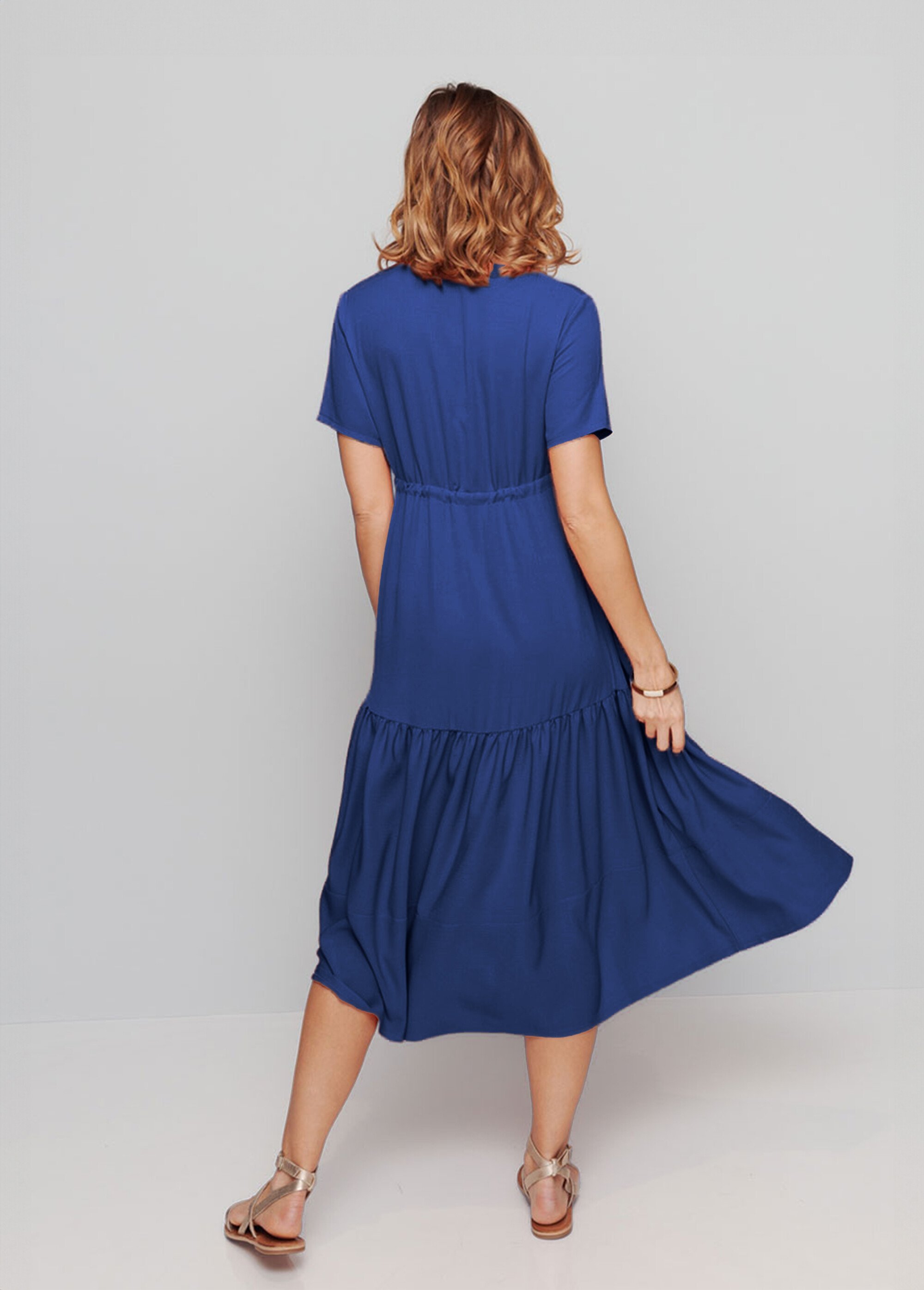 Robe longue volantée unie ou imprimée