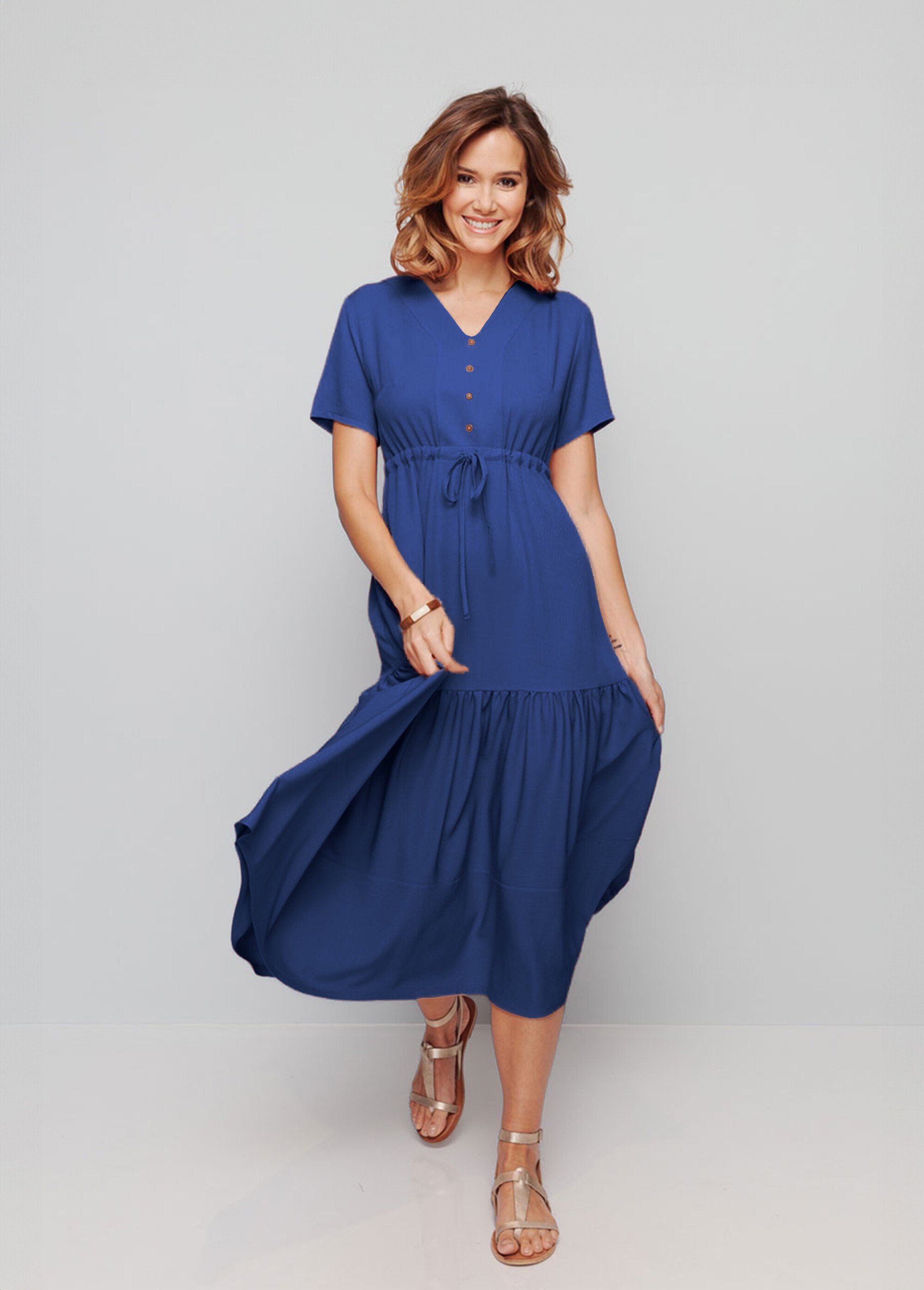 Robe longue volantée unie ou imprimée