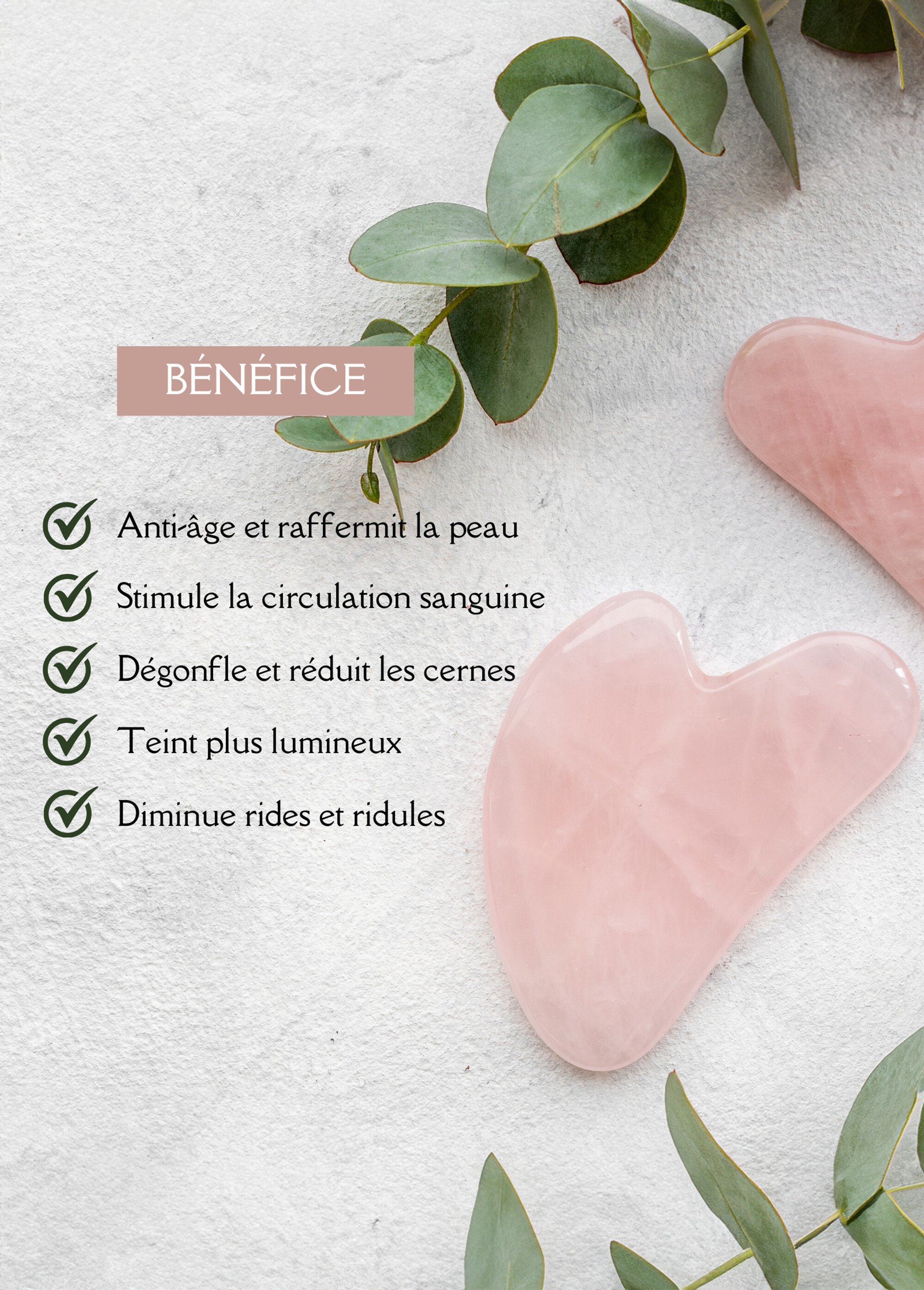 Rouleau de massage en quartz naturel Rose ZENGUASHA DE2