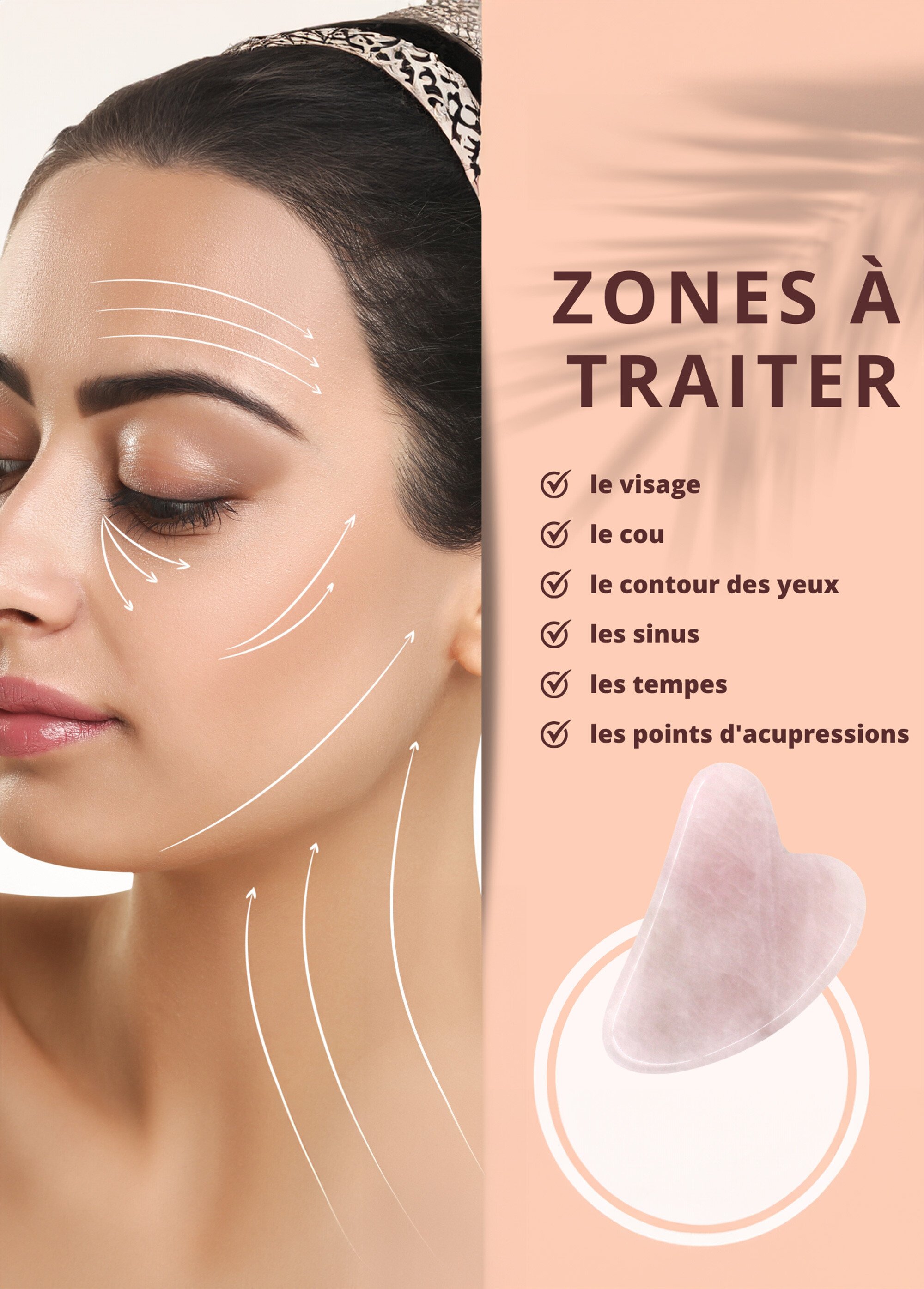 Rouleau de massage en quartz naturel Rose ZENGUASHA DE3