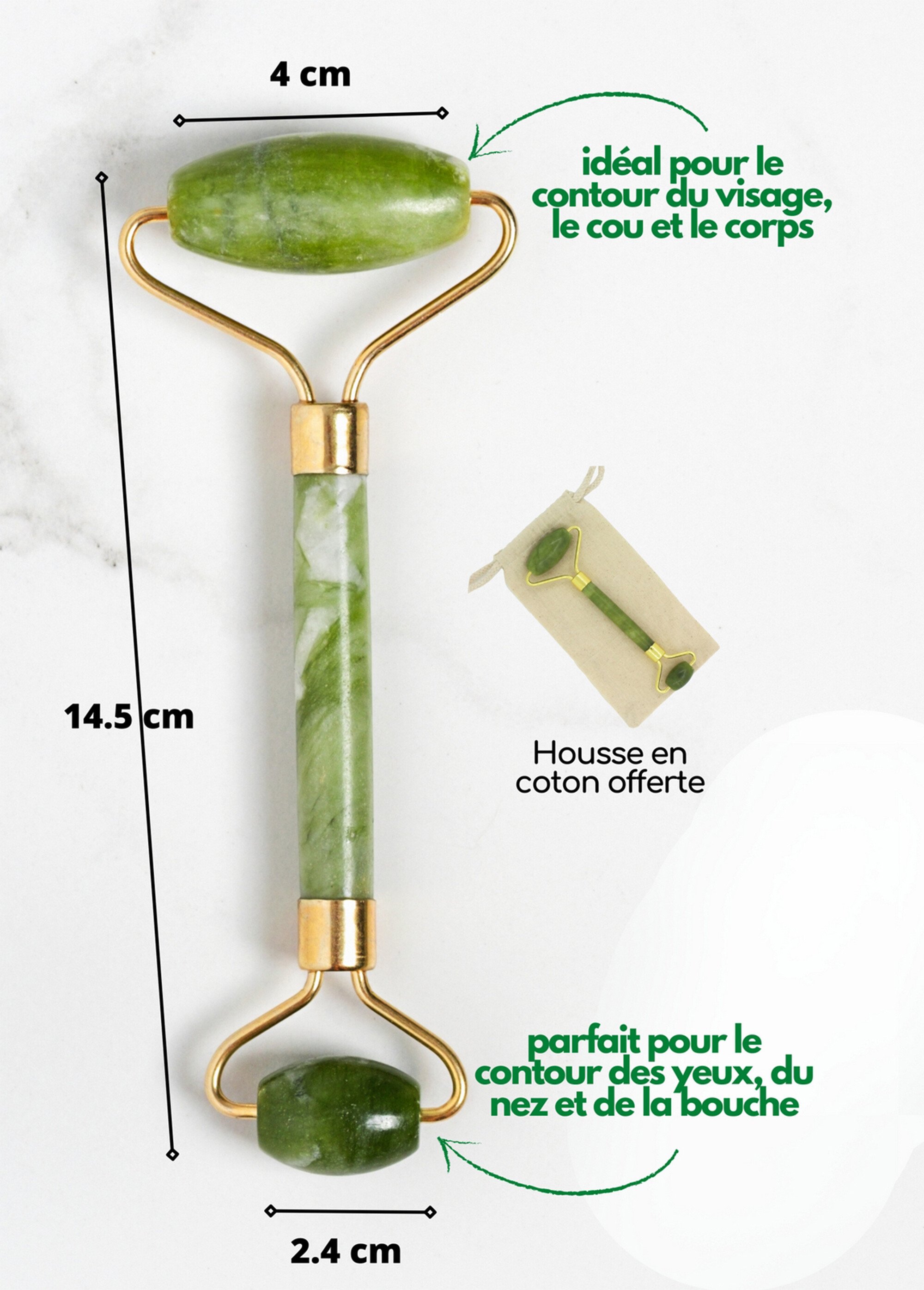 Rouleau de massage jade pierre naturelle Vert ZENROLLERJADE DE1