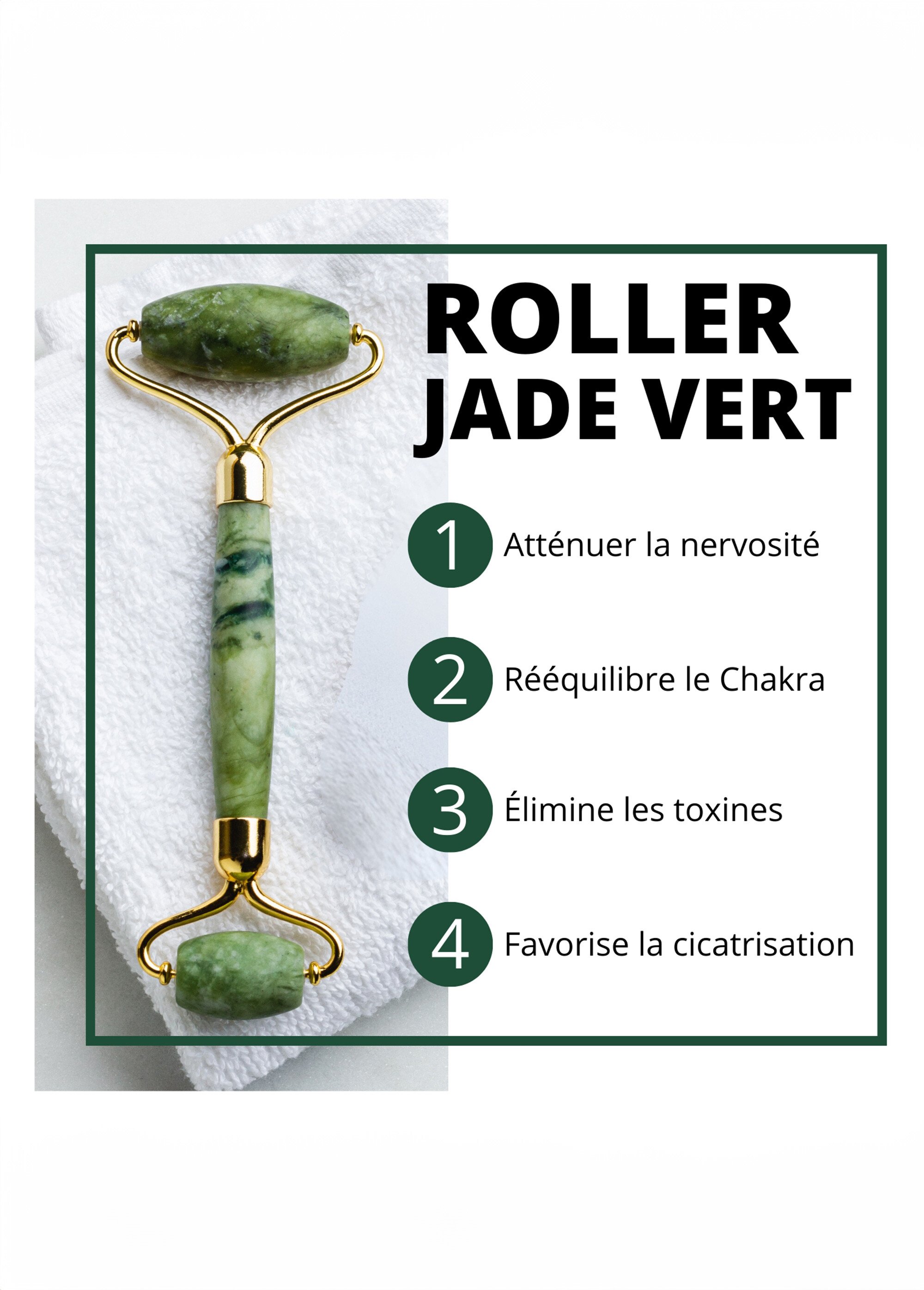 Rouleau de massage jade pierre naturelle Vert ZENROLLERJADE DE2