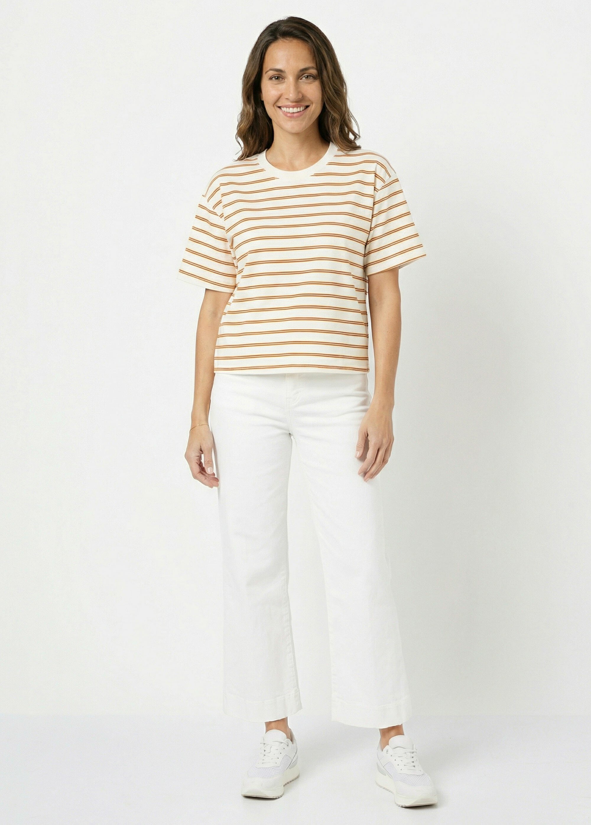 T-shirt manches courtes rayures vintage Femme Beige PNL-SK13509 SF1