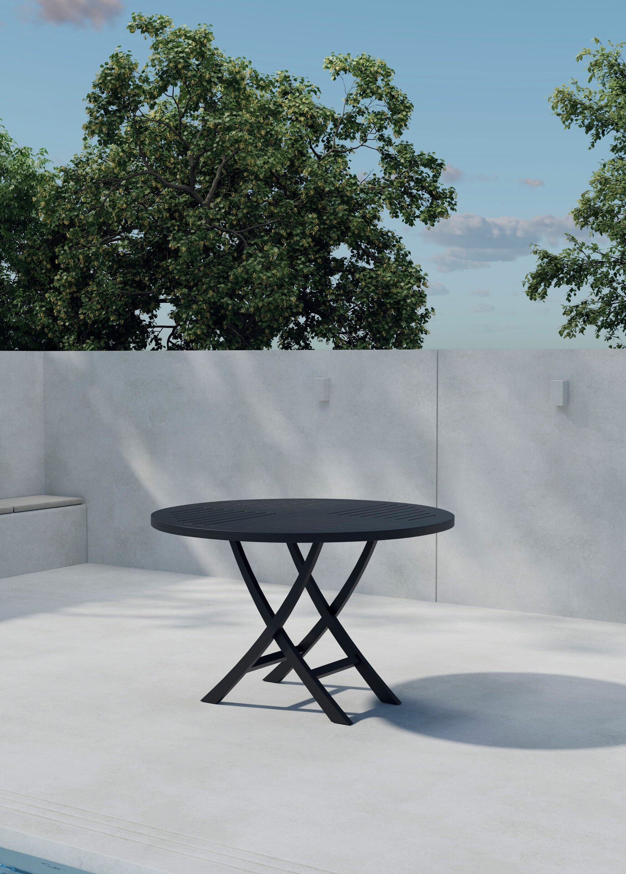 Table de jardin ronde teck, diam 120cm NOIR VEN-9520-100 SI1