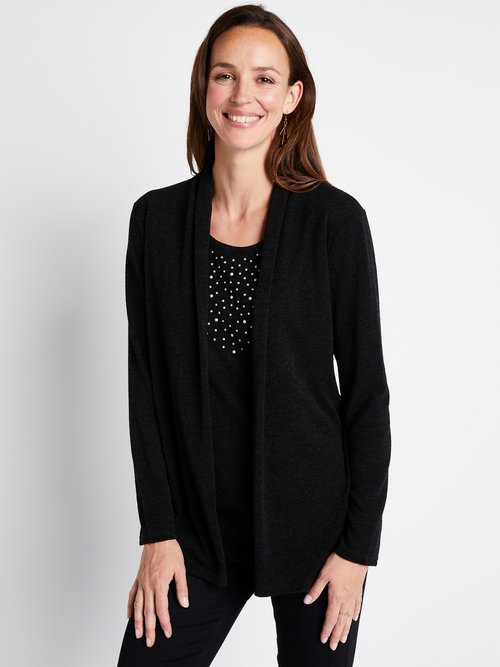 T-shirt tunique 2 en 1 strass manches longues Femme Noir CHRISTOPHE FA2