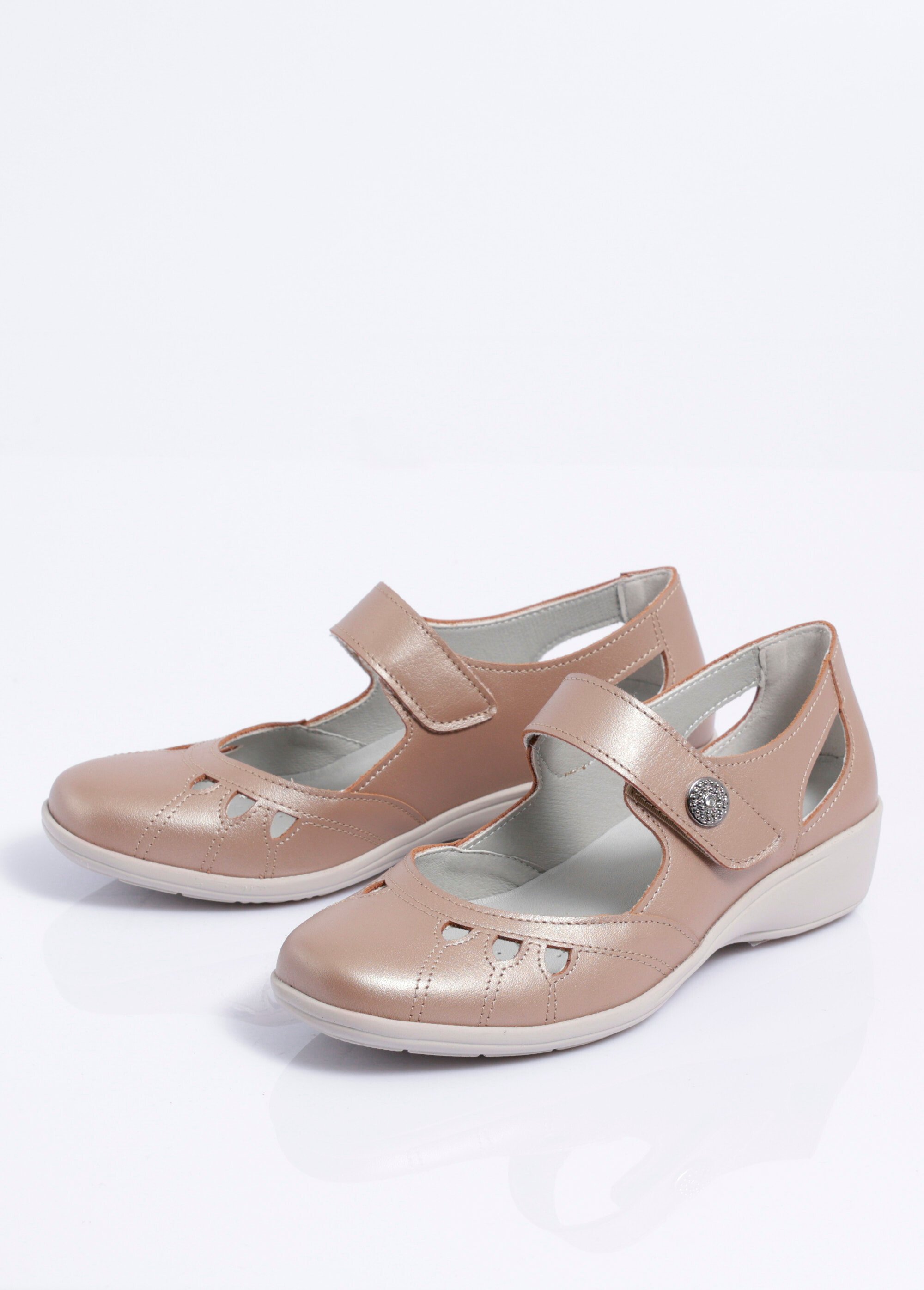 Ballerines grande largeur scratchées cuir Femme TAUPE IRISE ORCEVAUX DE1