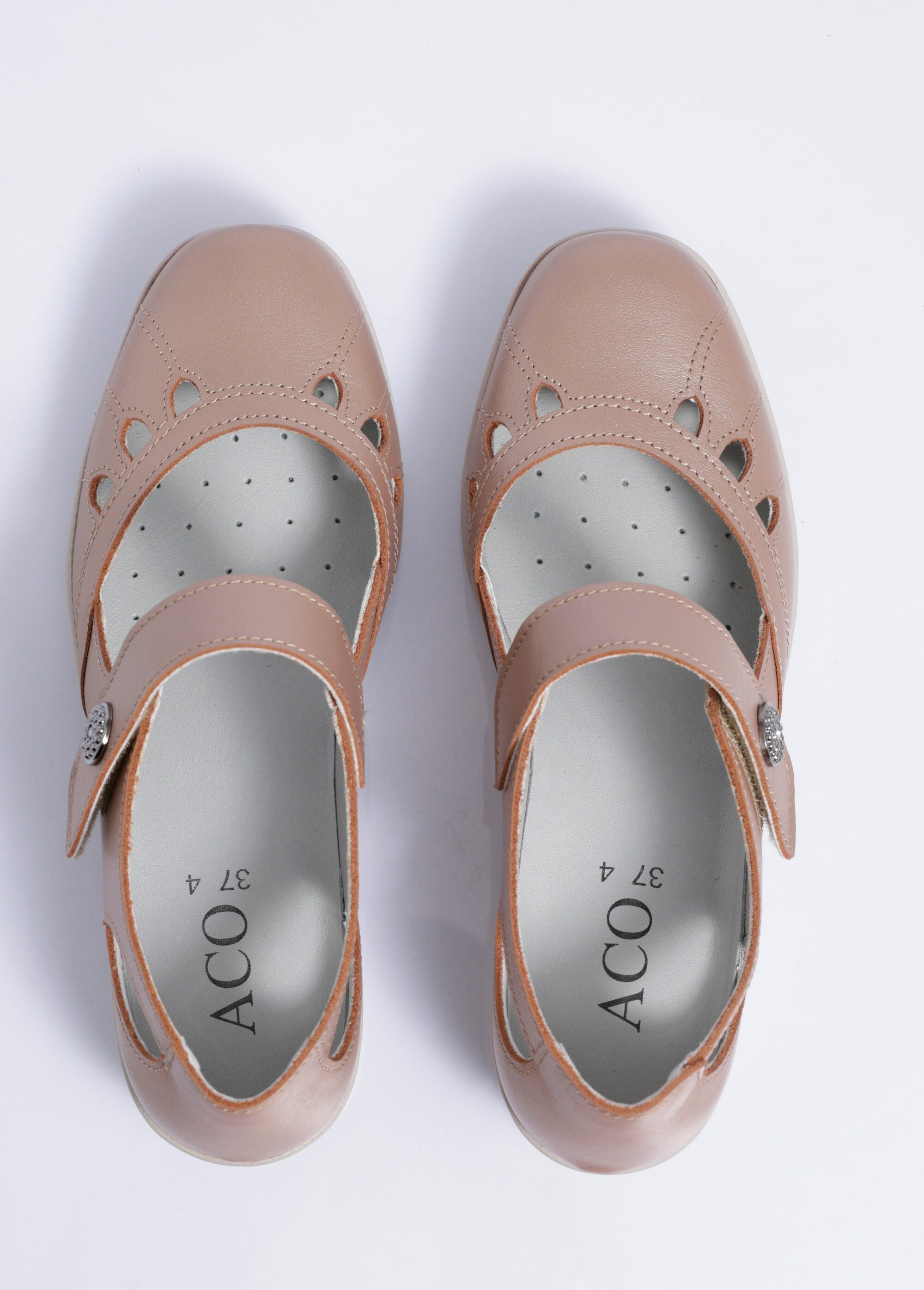 Ballerines grande largeur scratchées cuir Femme TAUPE IRISE ORCEVAUX OV1