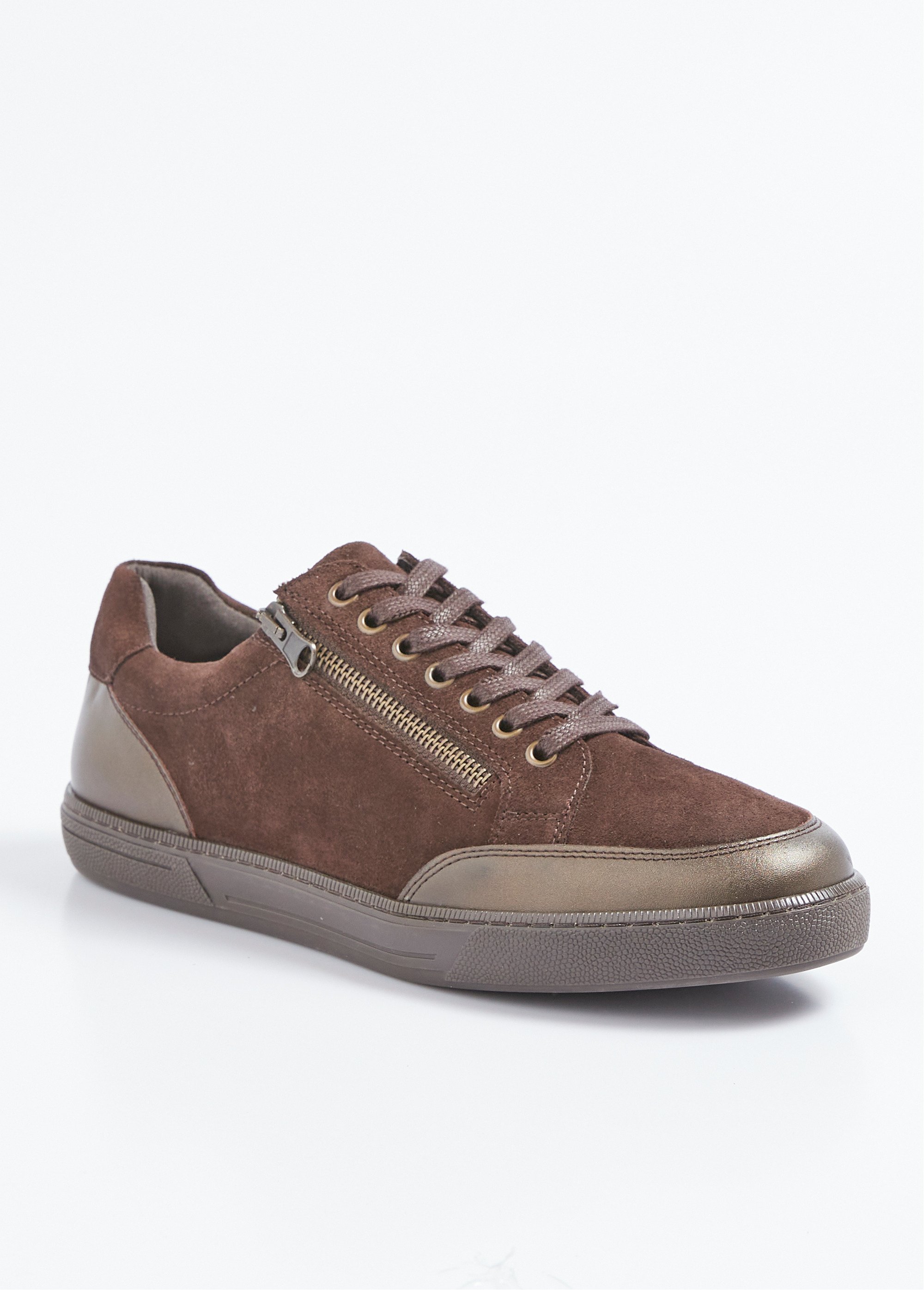 Baskets basses en cuir lacées et zippées Homme Marron ISLANDE FA1