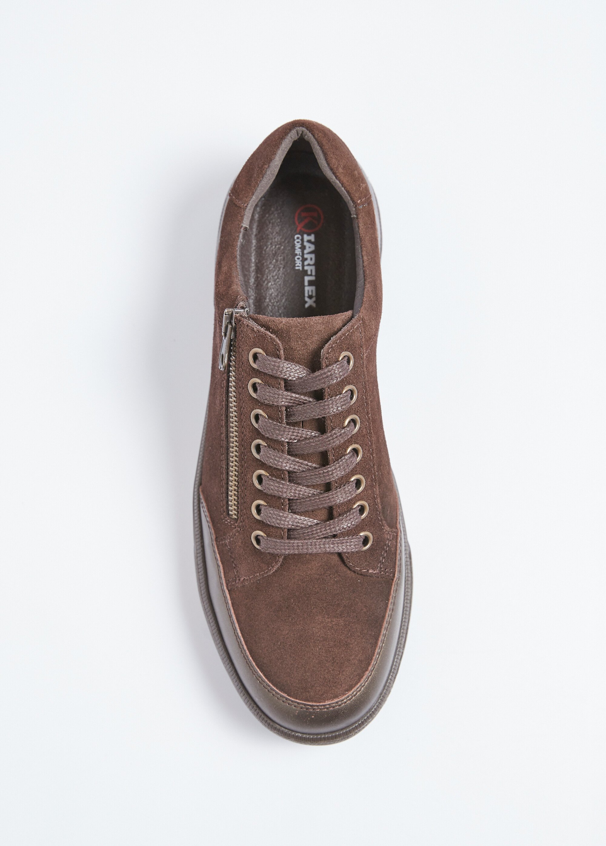 Baskets basses en cuir lacées et zippées Homme Marron ISLANDE OV1