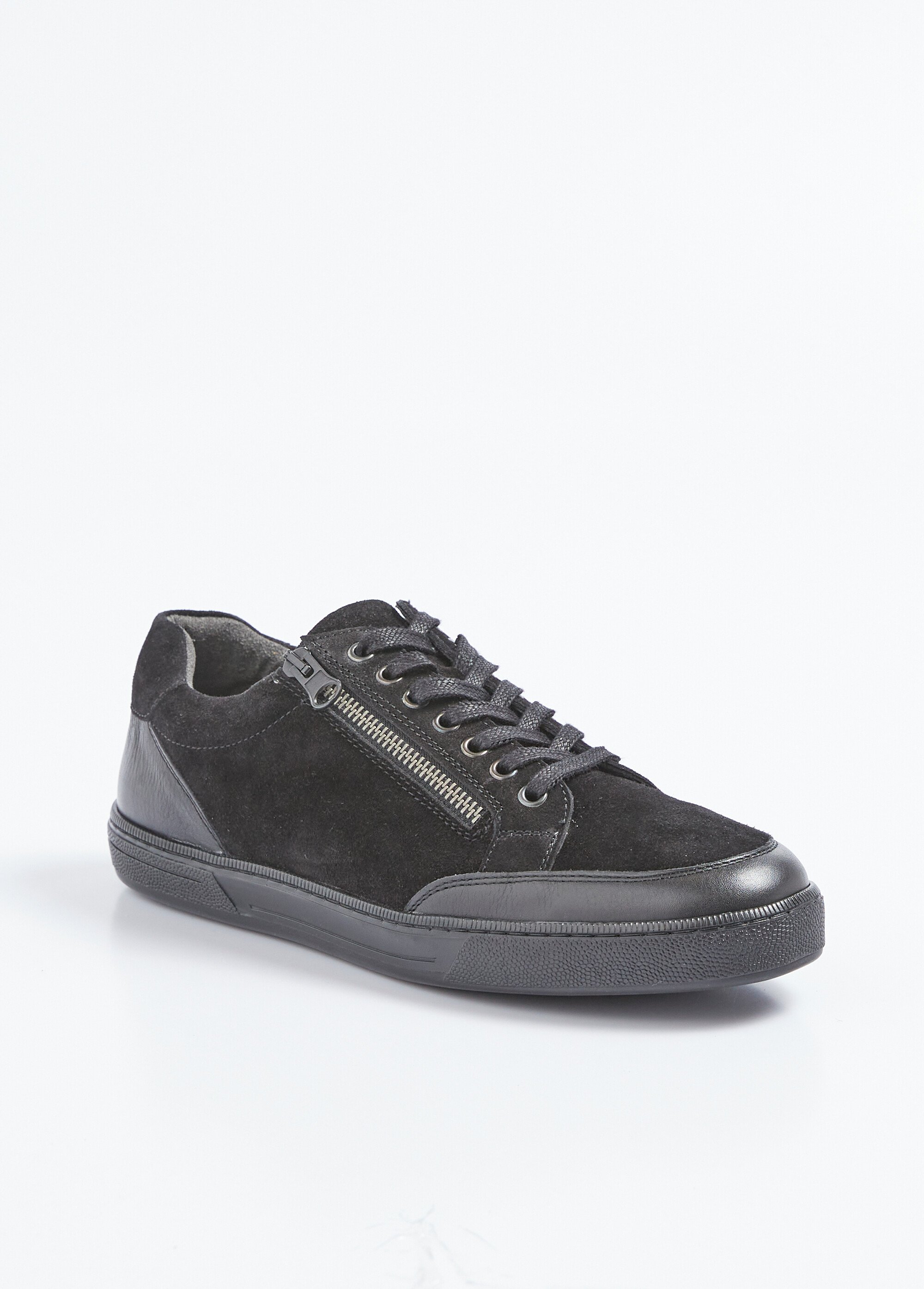 Baskets basses en cuir lacées et zippées Homme Noir ISLANDE FA1