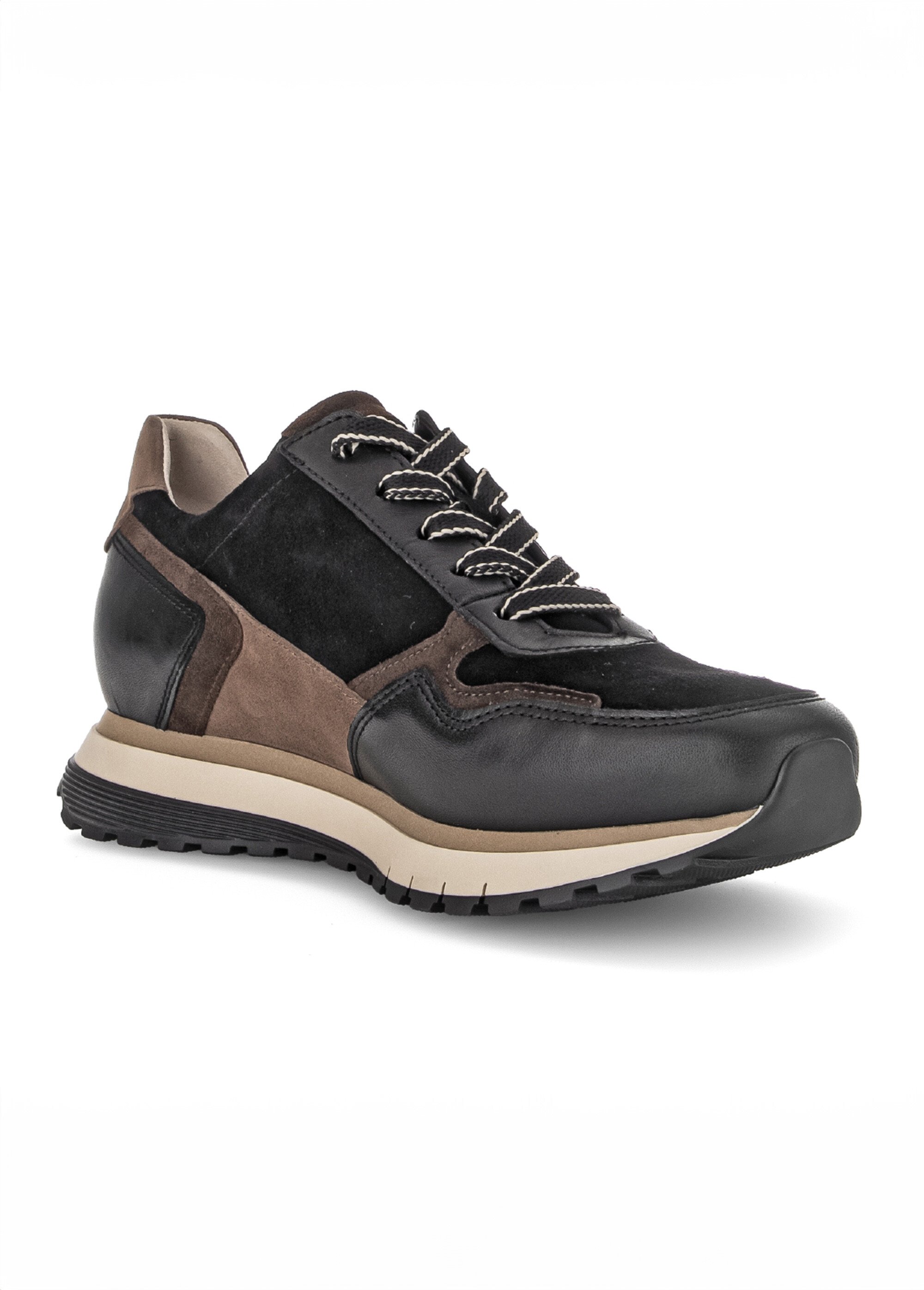 Baskets compensées en cuir multi effets Femme NOIR MARRON GAB-7637867 FA1