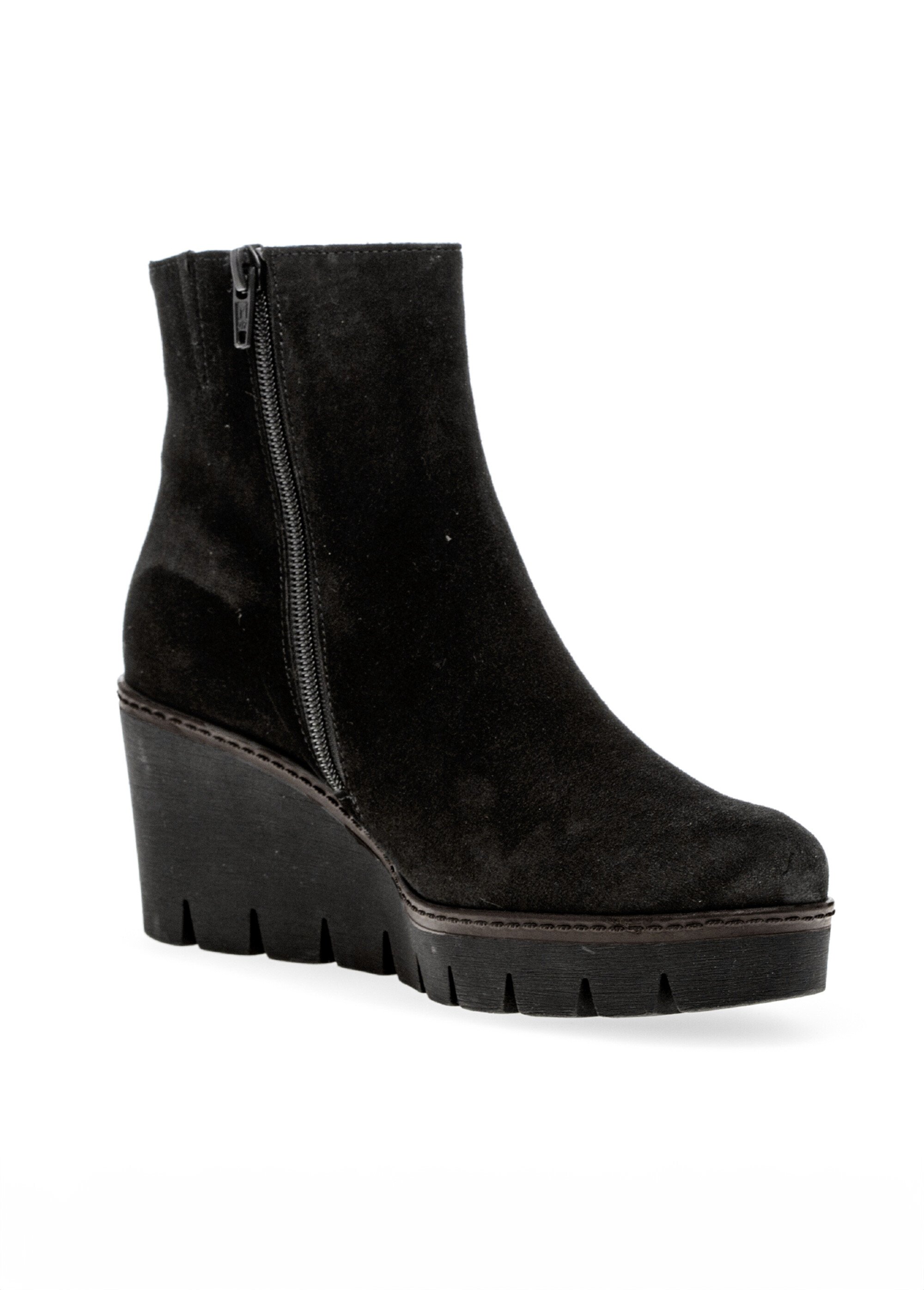 Boots en cuir aspect daim, compensées Femme Noir GAB-7478017 FA1