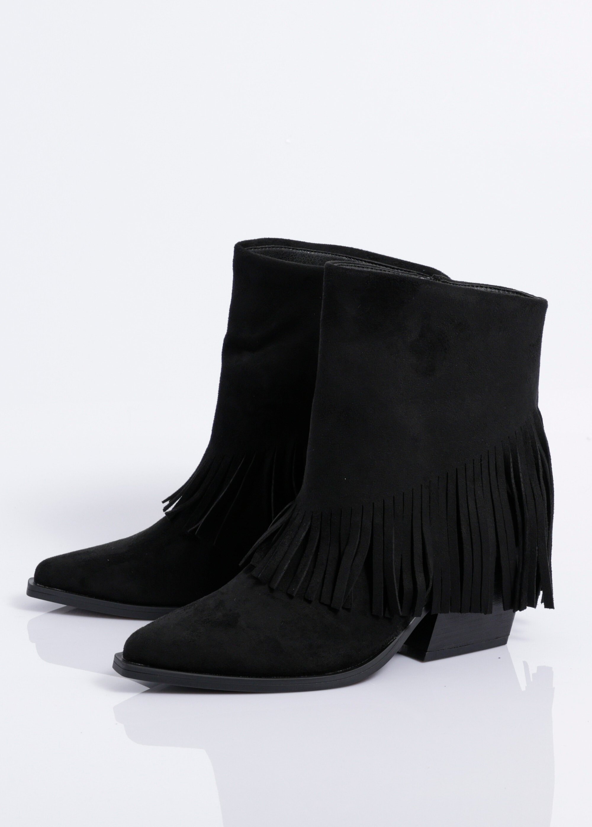 Boots pointues à franges thème western Femme Noir COVY2327 DE1