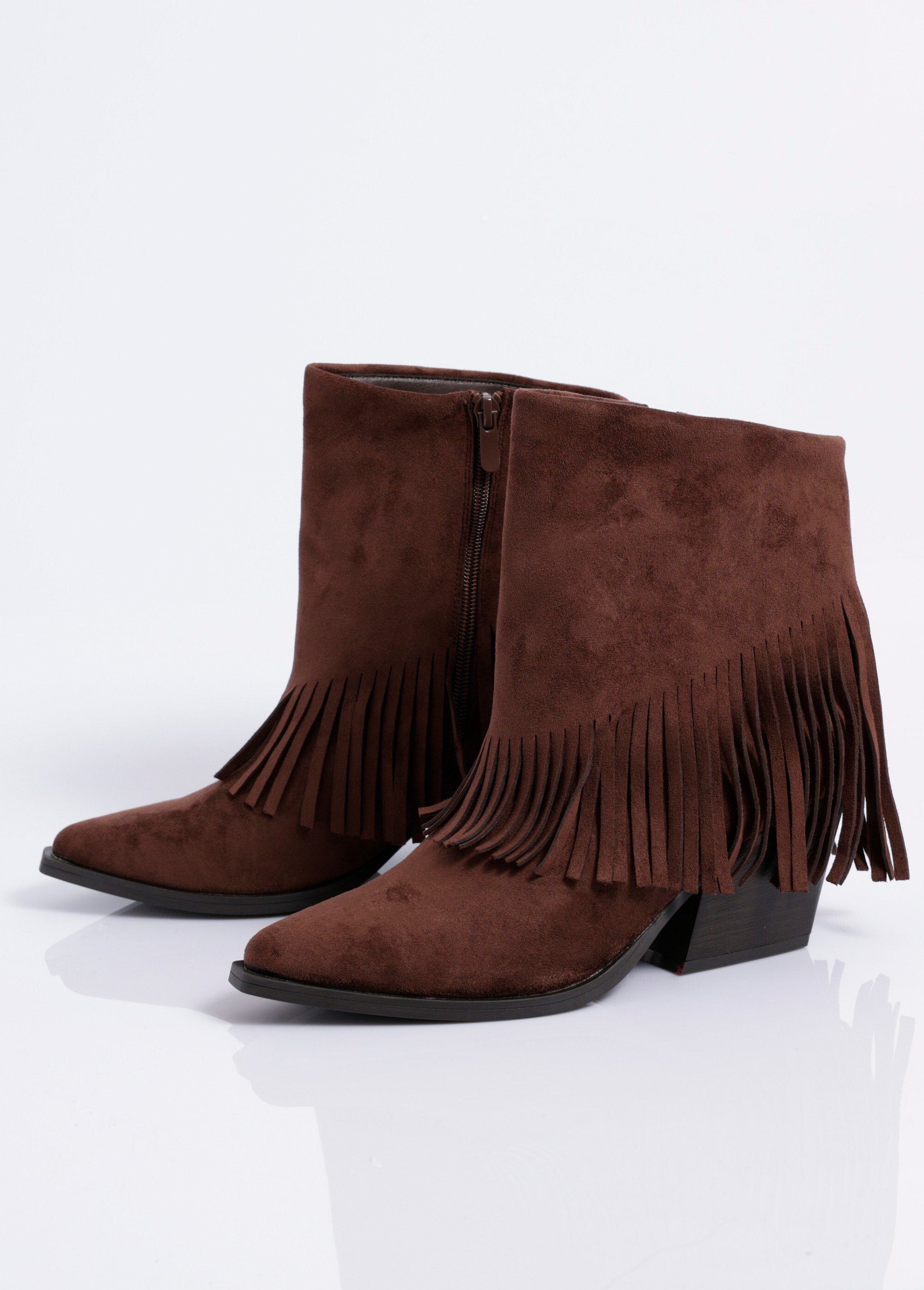 Boots pointues à franges thème western Femme Marron COVY2327 DE2