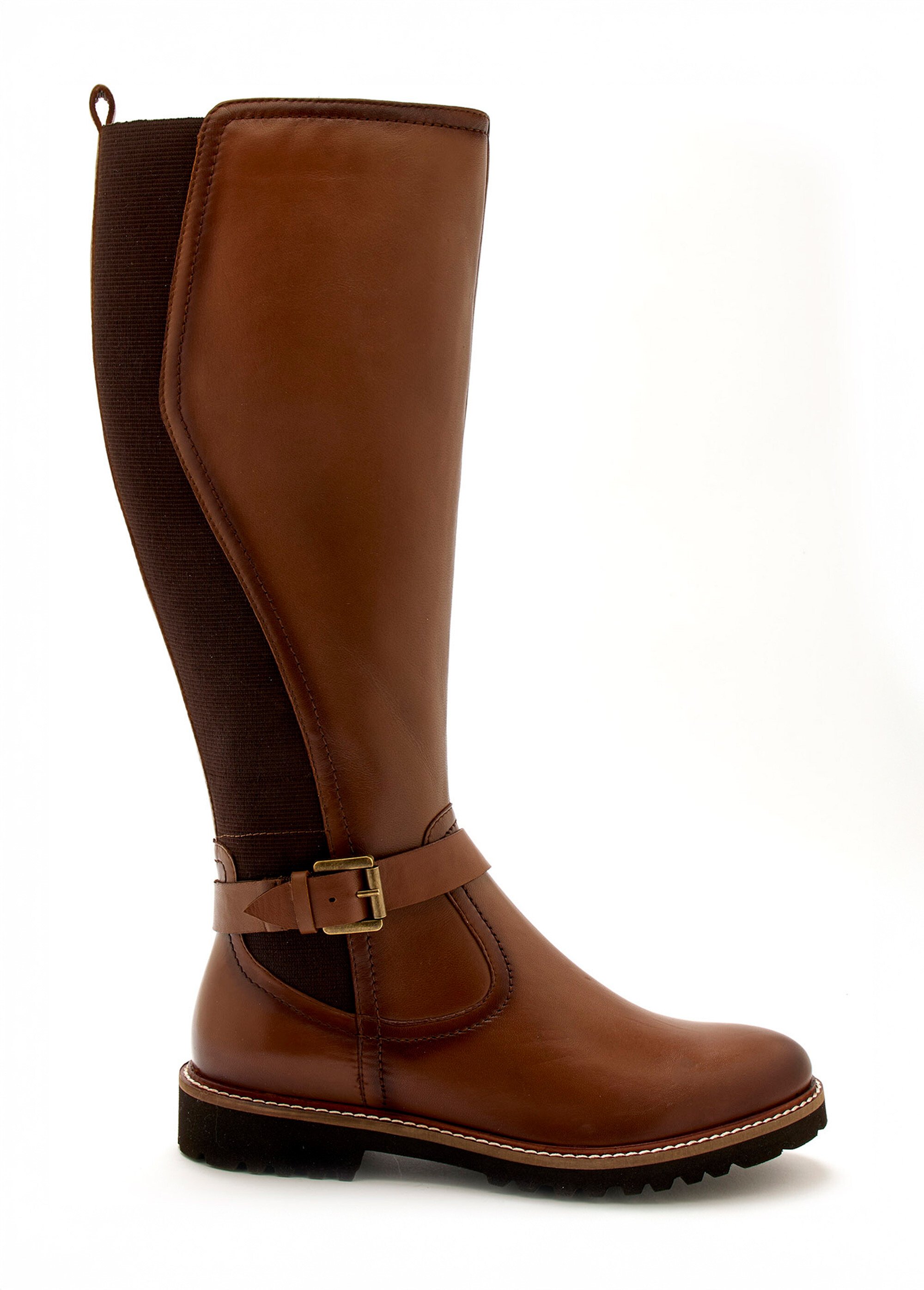 Bottes cavalières en cuir, talon plat Femme Marron ODELISSE DR1