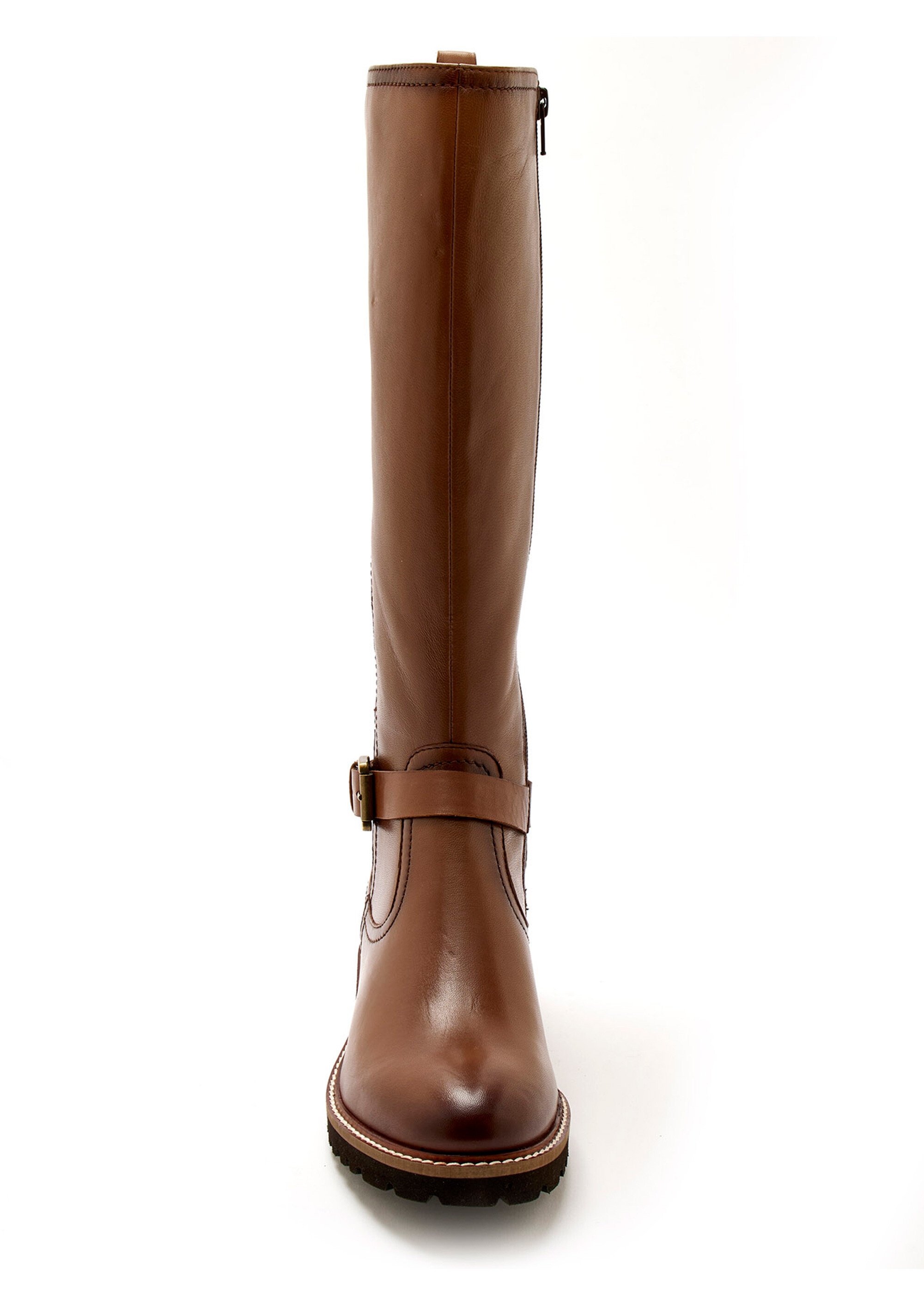 Bottes cavalières en cuir, talon plat Femme Marron ODELISSE FA2