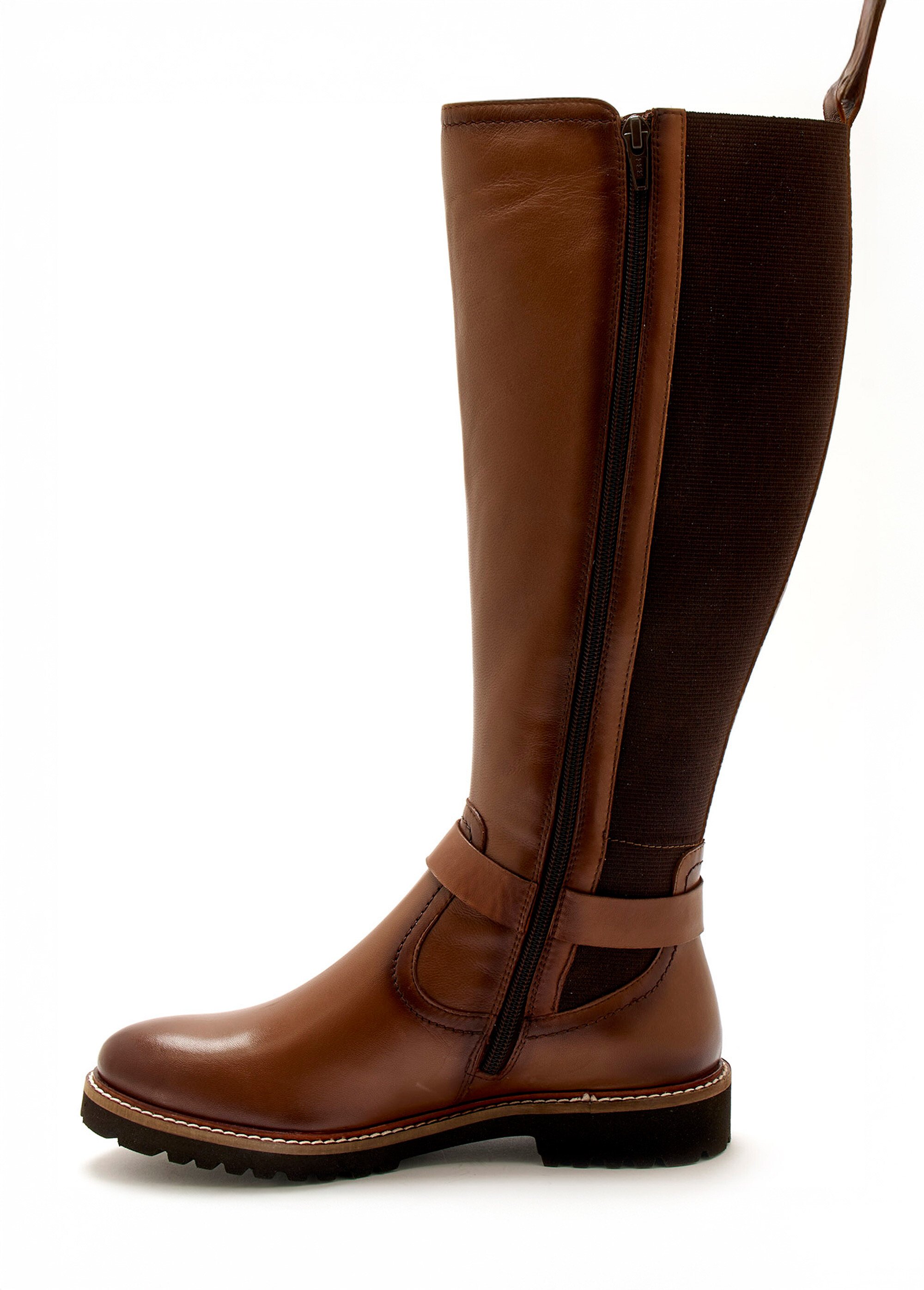 Bottes cavalières en cuir, talon plat Femme Marron ODELISSE GA1
