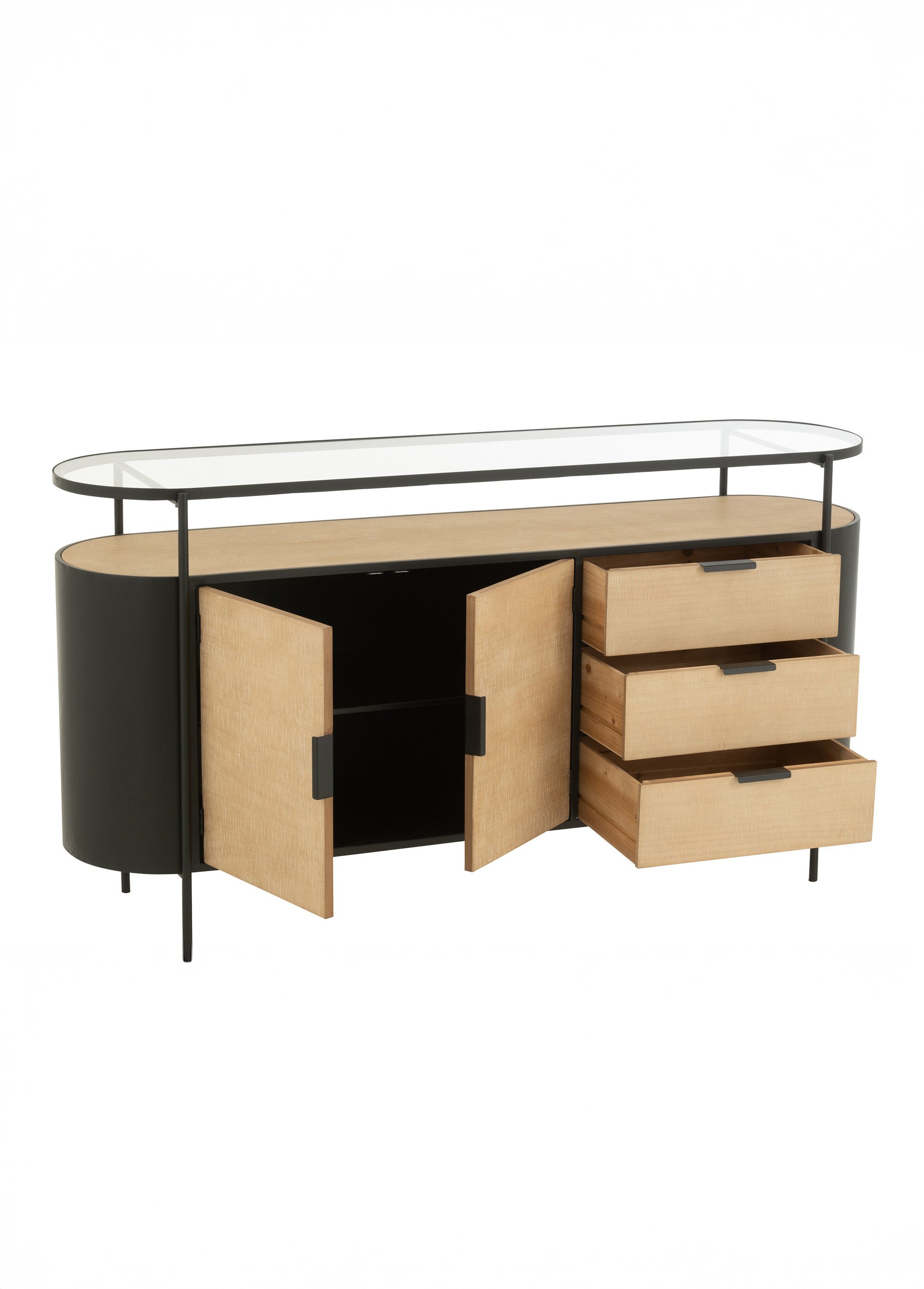 Buffet ovale chic métal, bois et verre
