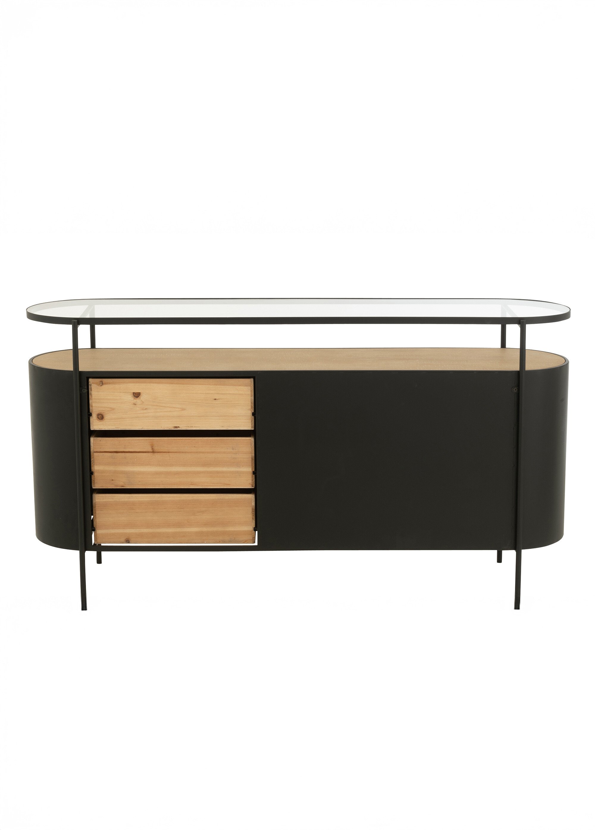 Buffet ovale chic métal, bois et verre