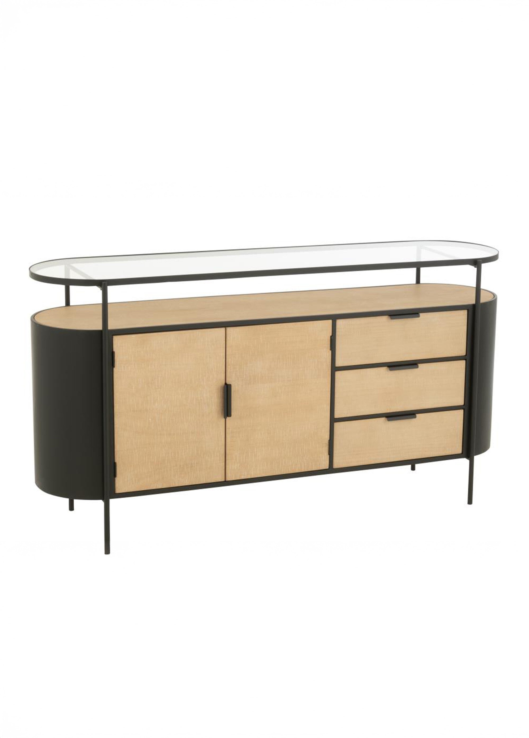 Buffet ovale chic métal, bois et verre BEIGE JP-57582 FA1