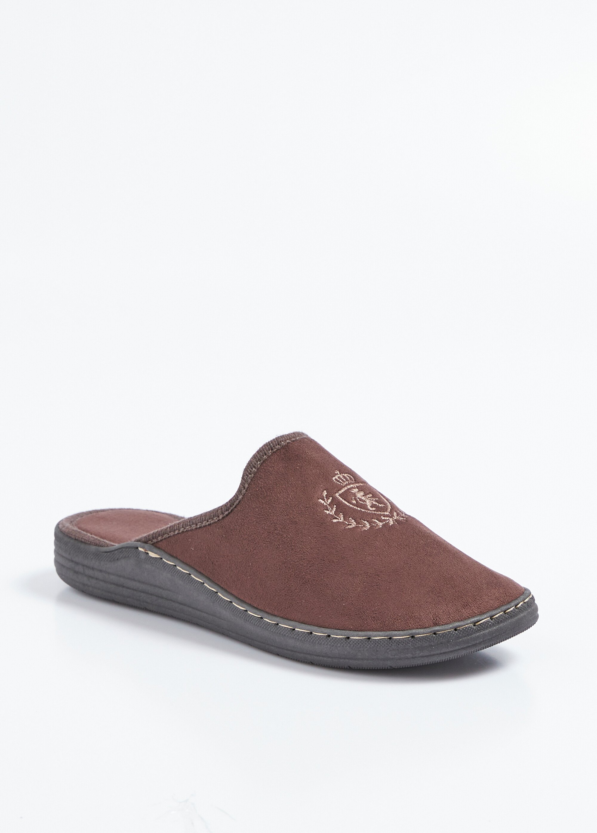 Chaussons mules largeur confort textile velouté brodé