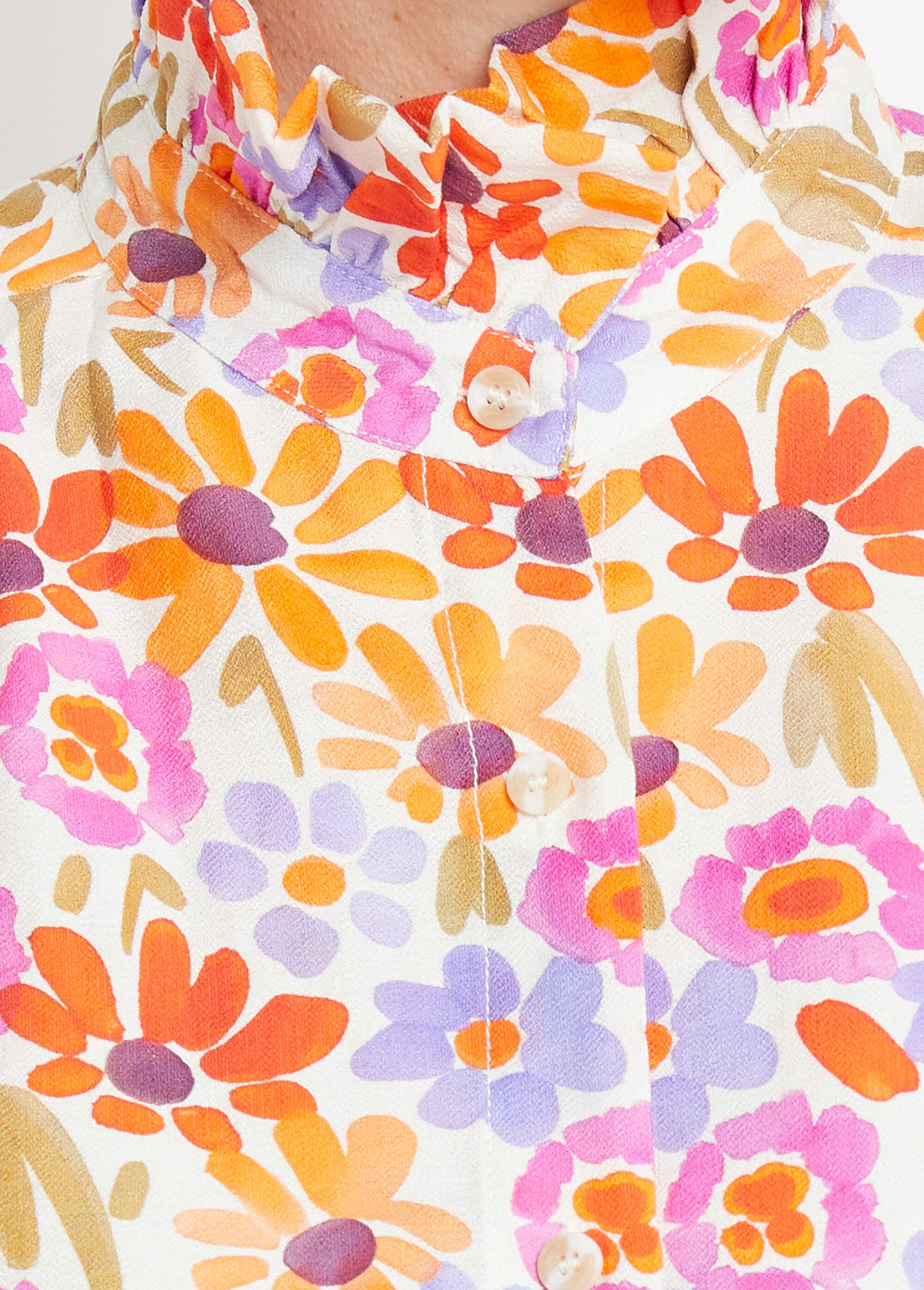 Chemisier fleuri pop, col volanté Femme Orange IA-R6621 DE1