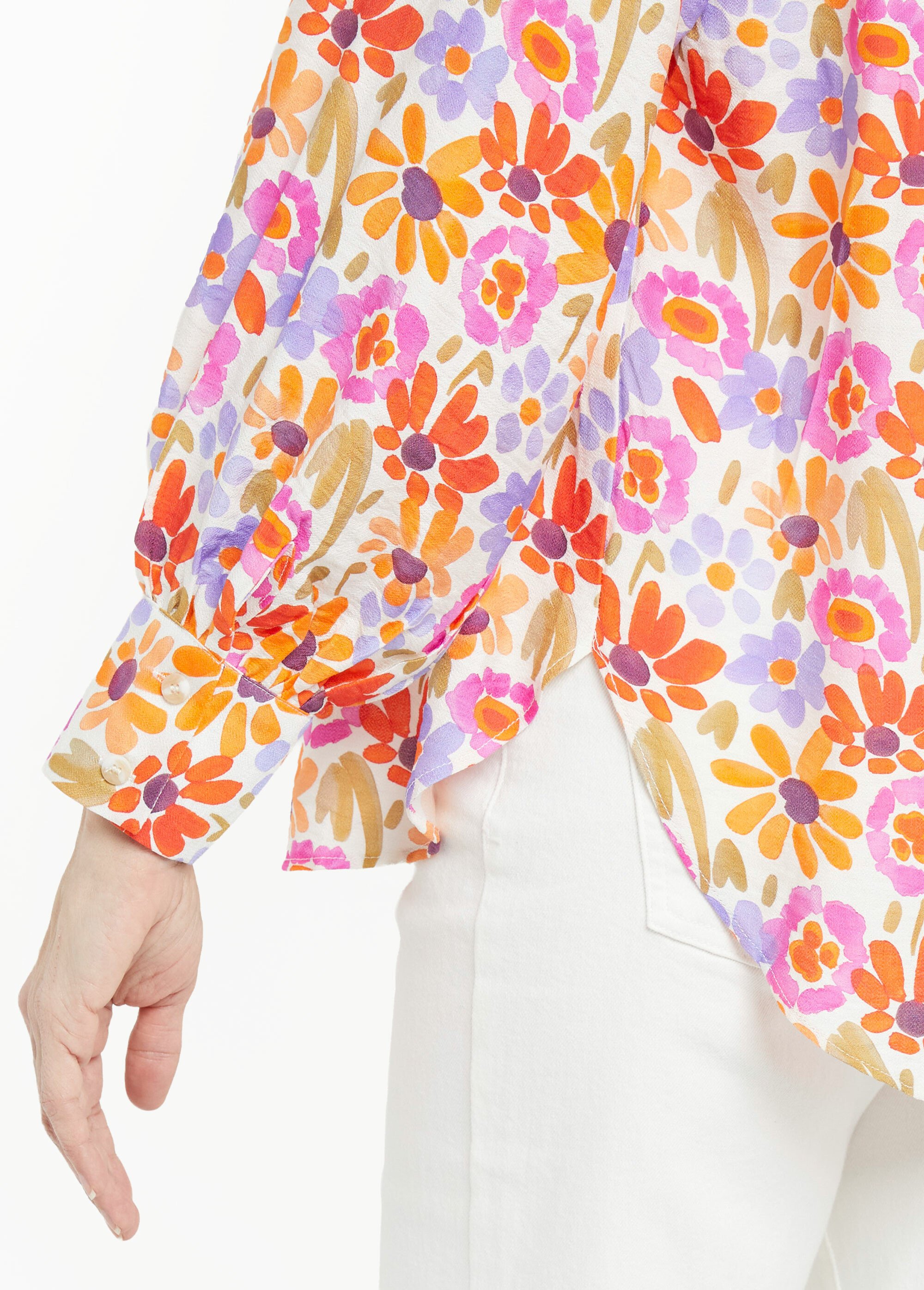 Chemisier fleuri pop, col volanté Femme Orange IA-R6621 DE2