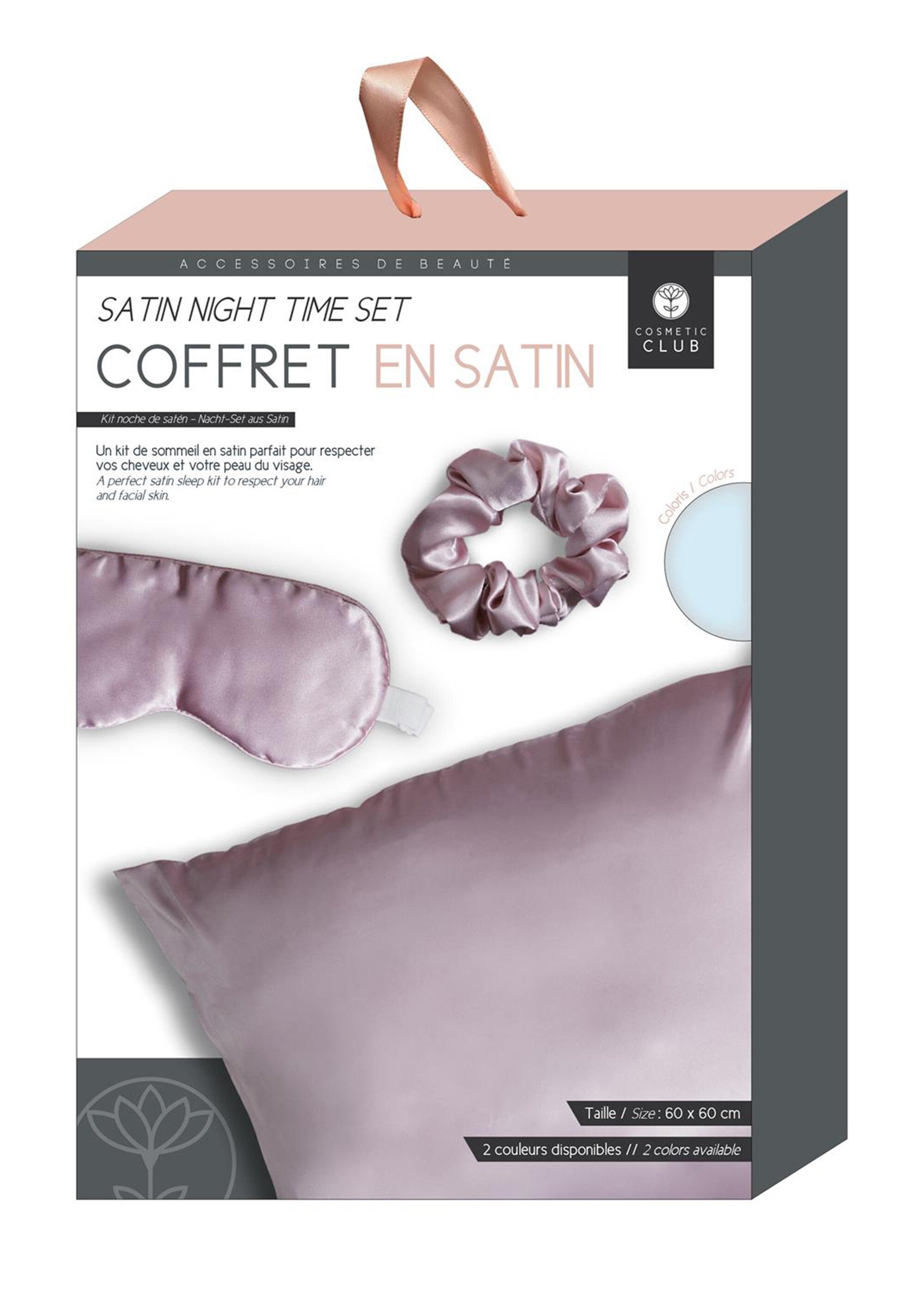Coffret nuit 3 accessoires en satin Rose CMP-SC29561 DE3
