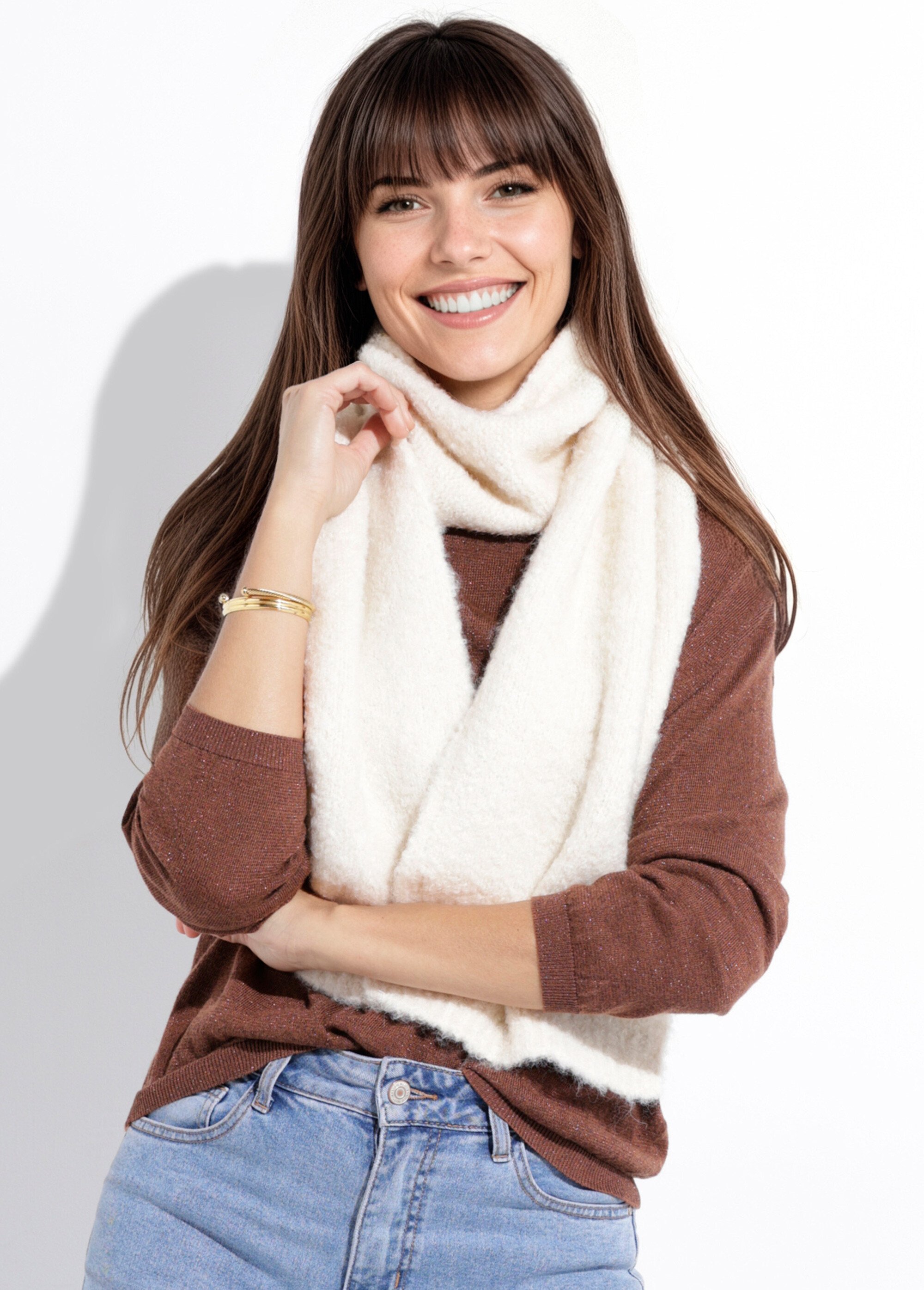 Echarpe chaude en maille mousseuse Femme Blanc NES180LSW2524 MV1