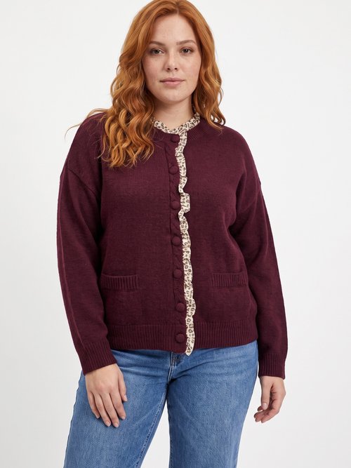 Gilet maille et détails plissés animalier Femme Grande Taille Rouge MA-F78018 FA1