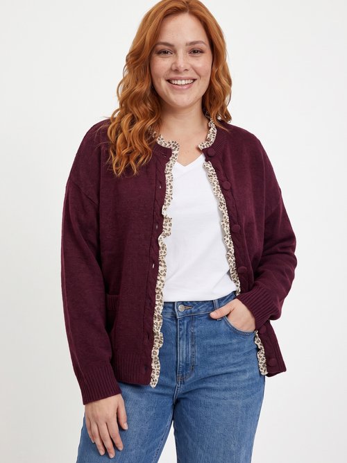 Gilet maille et détails plissés animalier Femme Grande Taille Rouge MA-F78018 MV1