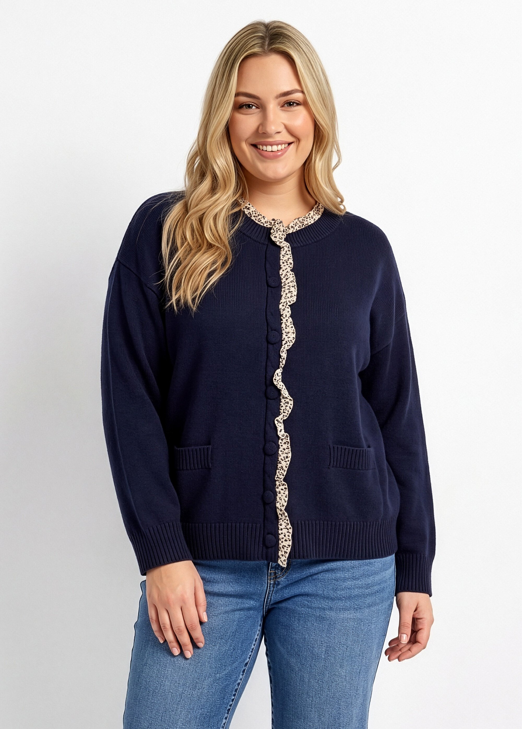 Gilet maille et détails plissés animalier Femme Grande Taille Bleu MA-F78018 FA1